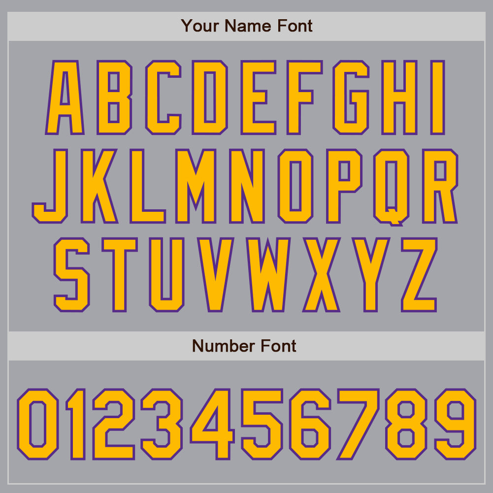 Custom Gray Gold-Purple 3 Colors Arm Shapes Authentic Baseball Jersey view 6