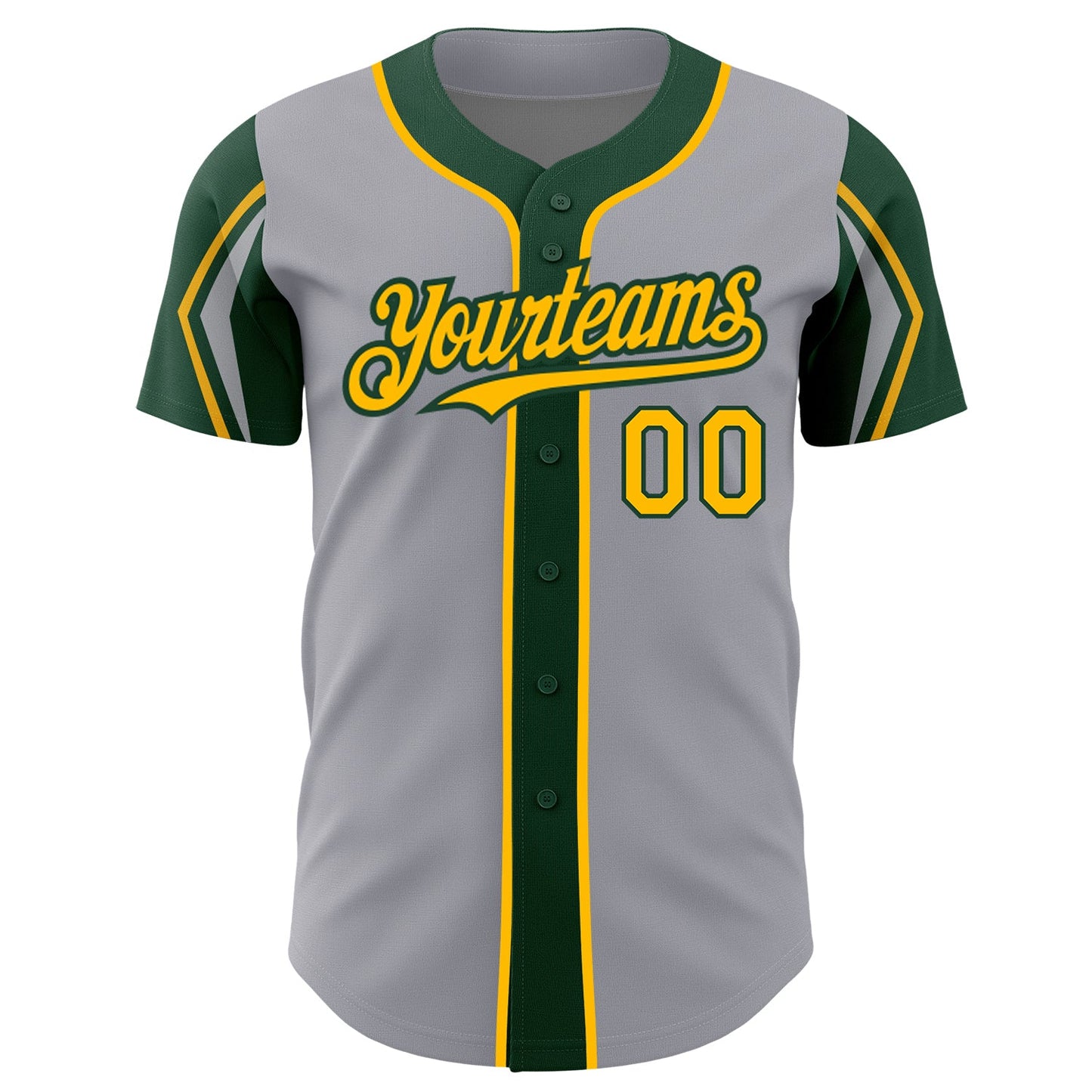 Custom Gray Gold-Green 3 Colors Arm Shapes Authentic Baseball Jersey view 3