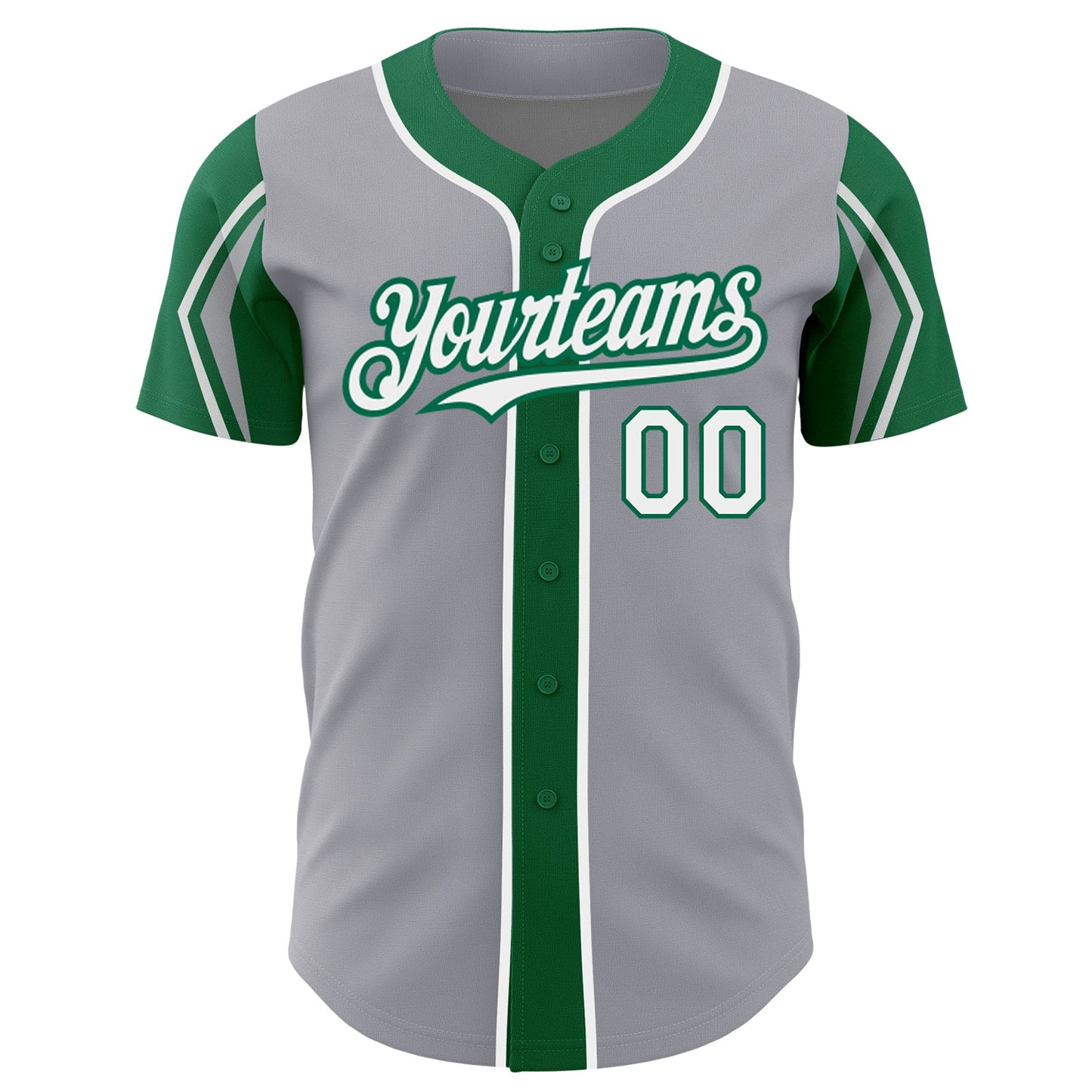 Custom Gray White-Kelly Green 3 Colors Arm Shapes Authentic Baseball Jersey view 3