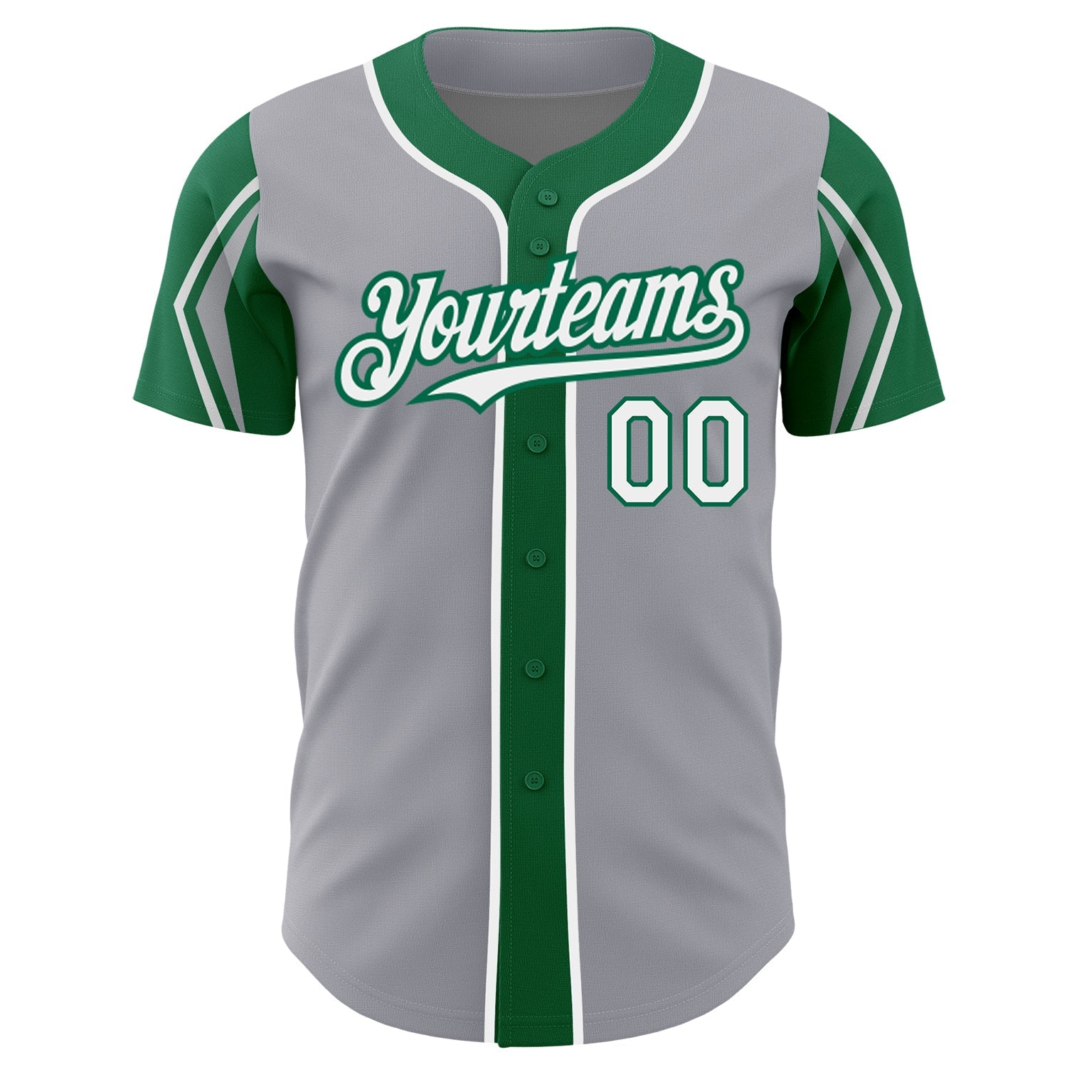 Custom Gray White-Kelly Green 3 Colors Arm Shapes Authentic Baseball Jersey view 3