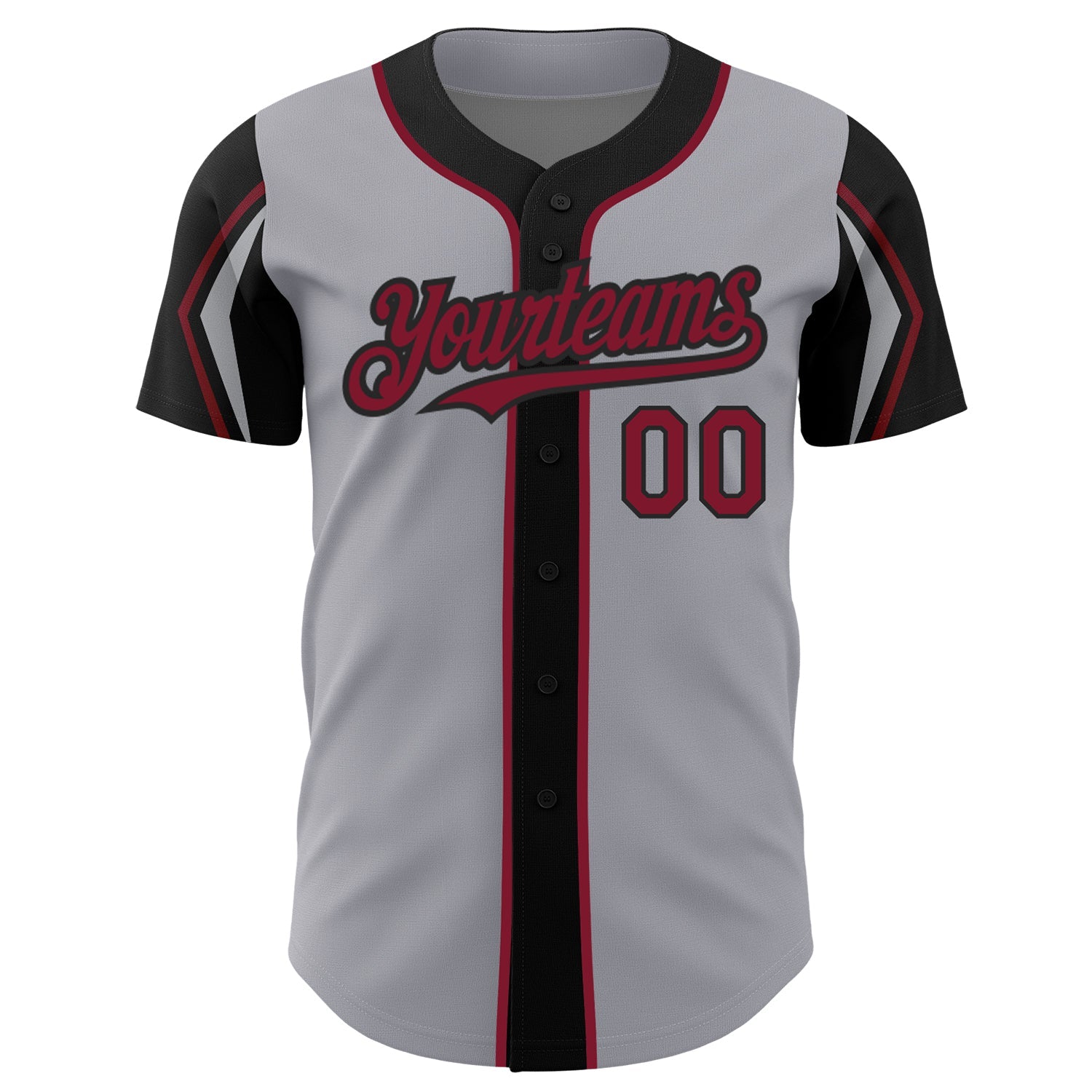 Custom Gray Crimson-Black 3 Colors Arm Shapes Authentic Baseball Jersey view 3