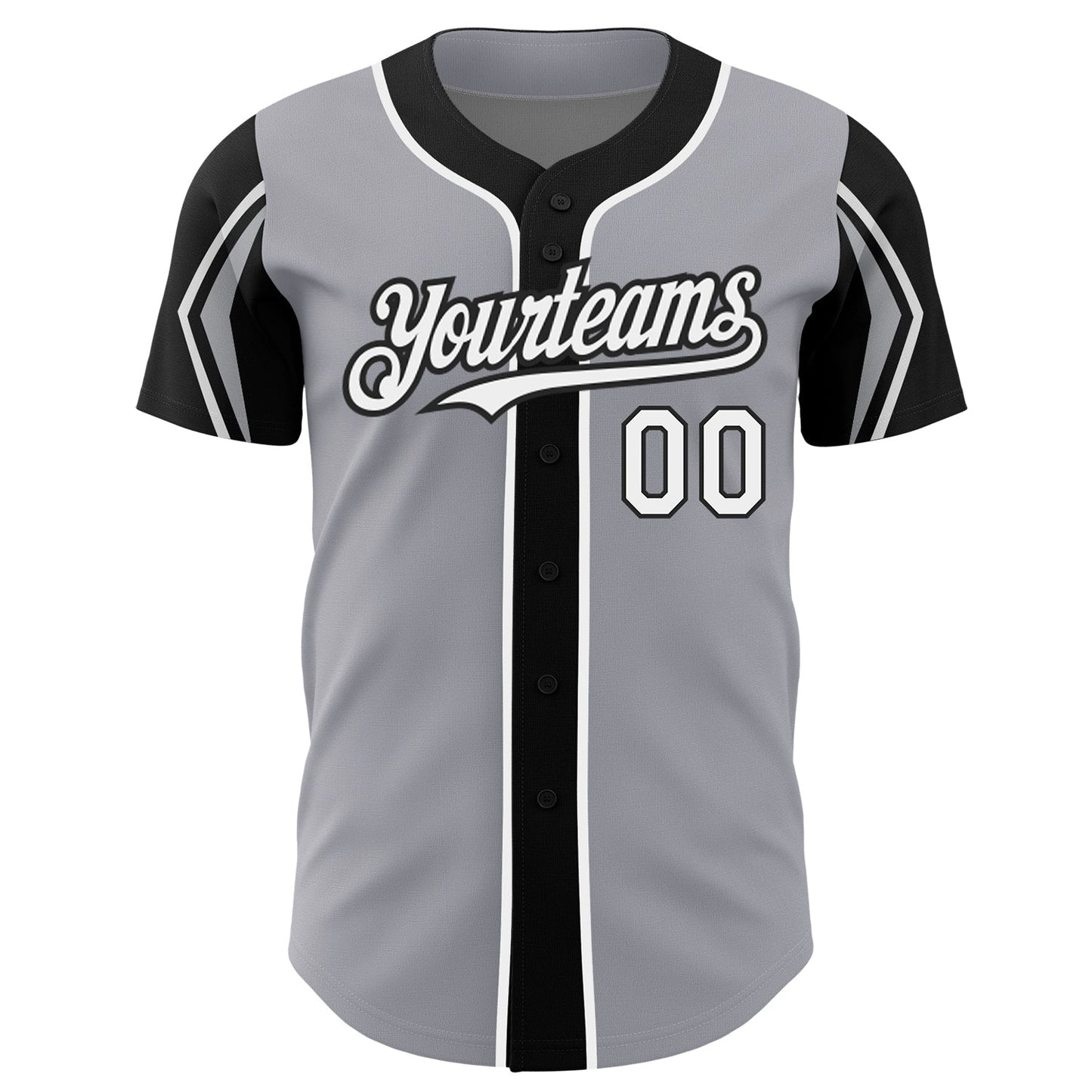Custom Gray White-Black 3 Colors Arm Shapes Authentic Baseball Jersey view 3