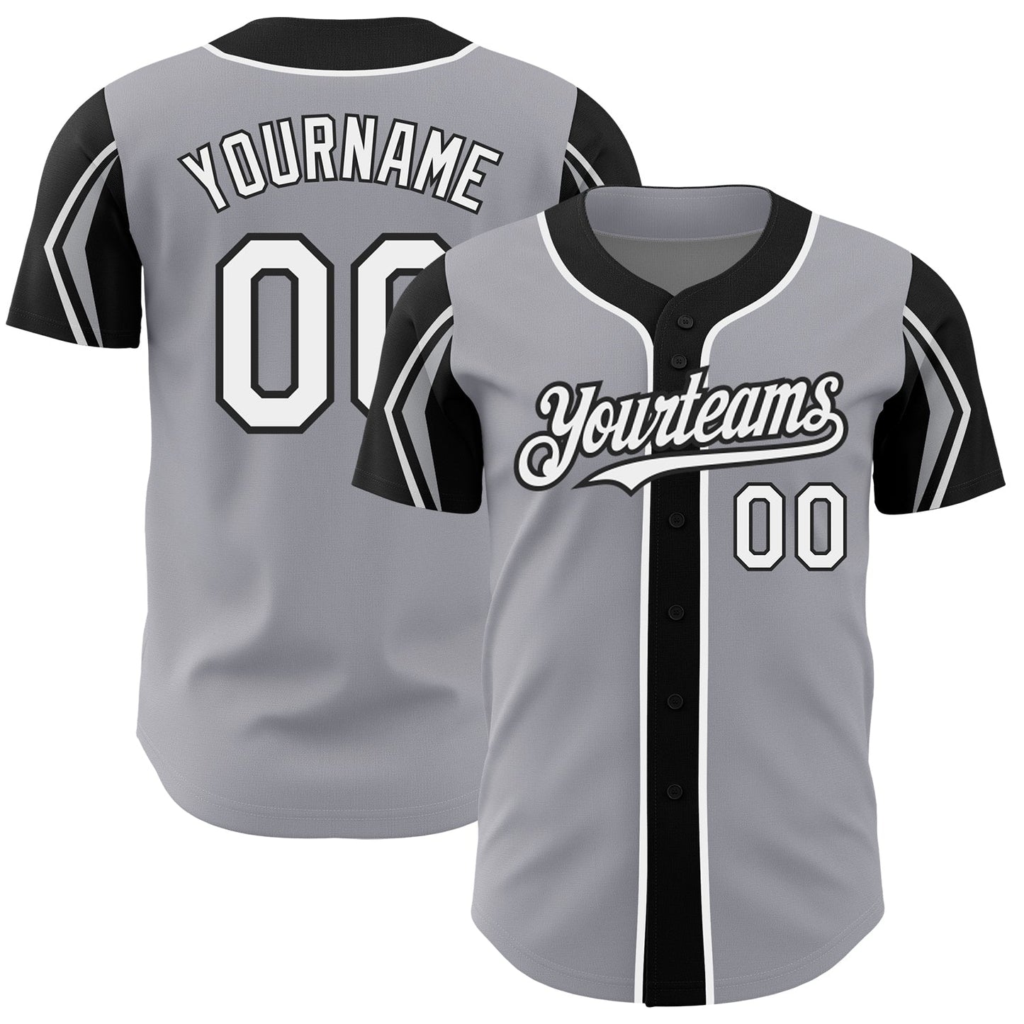 Custom Gray White-Black 3 Colors Arm Shapes Authentic Baseball Jersey - Main View