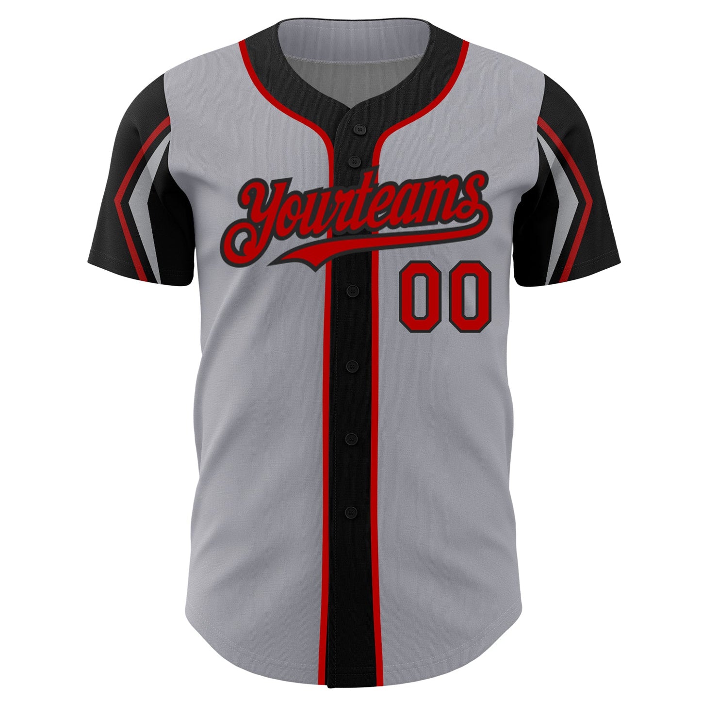 Custom Gray Red-Black 3 Colors Arm Shapes Authentic Baseball Jersey view 3