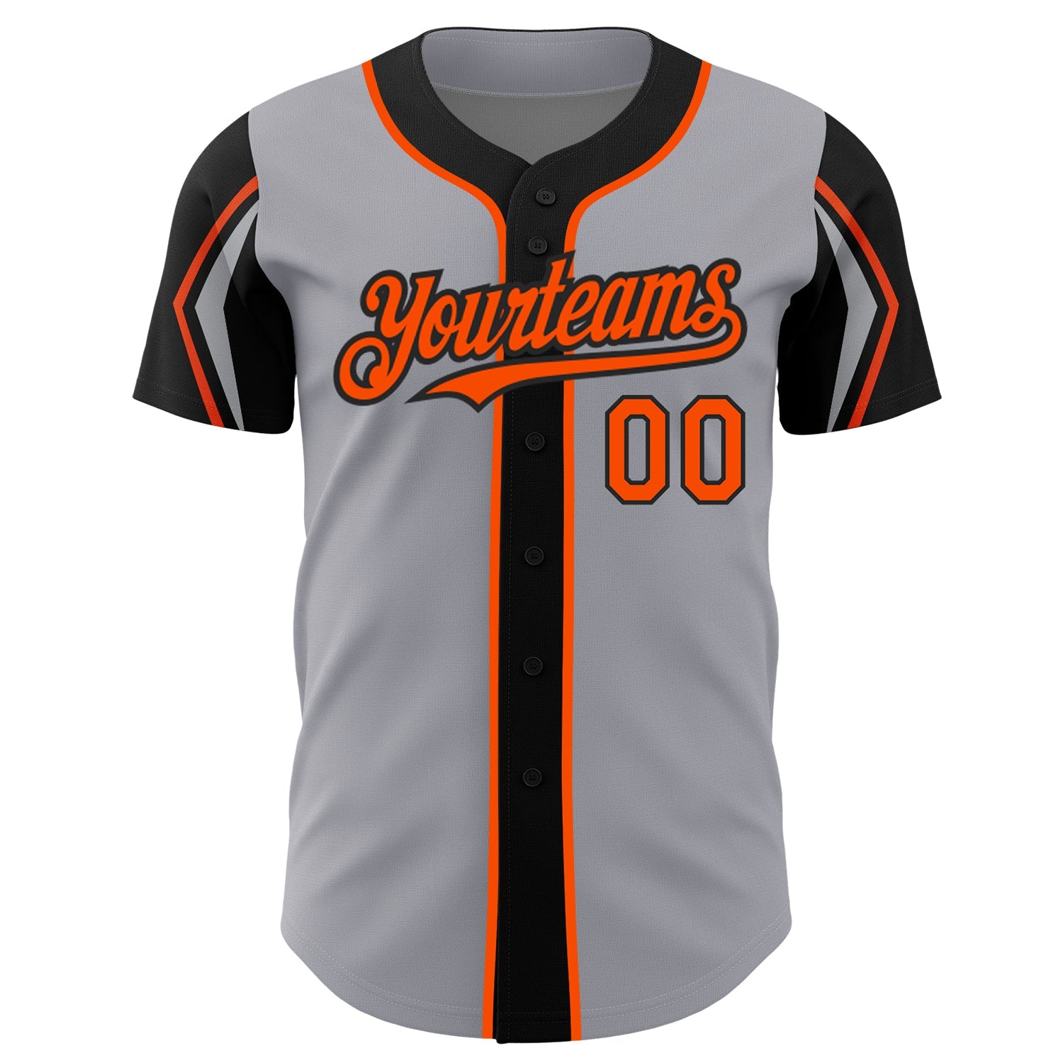 Custom Gray Orange-Black 3 Colors Arm Shapes Authentic Baseball Jersey view 3