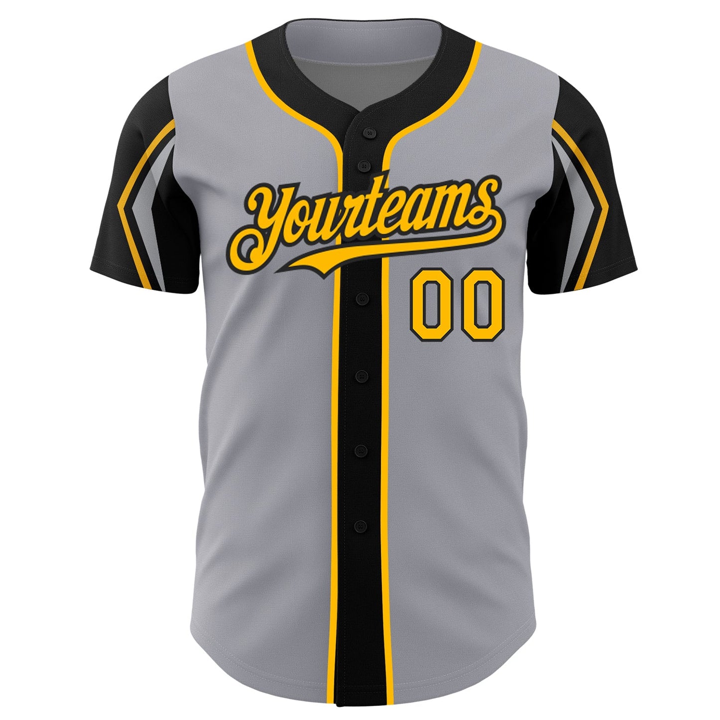 Custom Gray Gold-Black 3 Colors Arm Shapes Authentic Baseball Jersey view 3