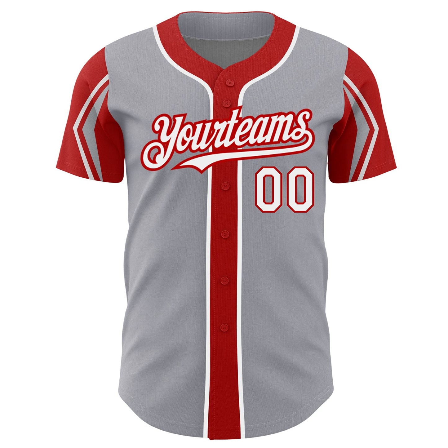 Custom Gray White-Red 3 Colors Arm Shapes Authentic Baseball Jersey view 3