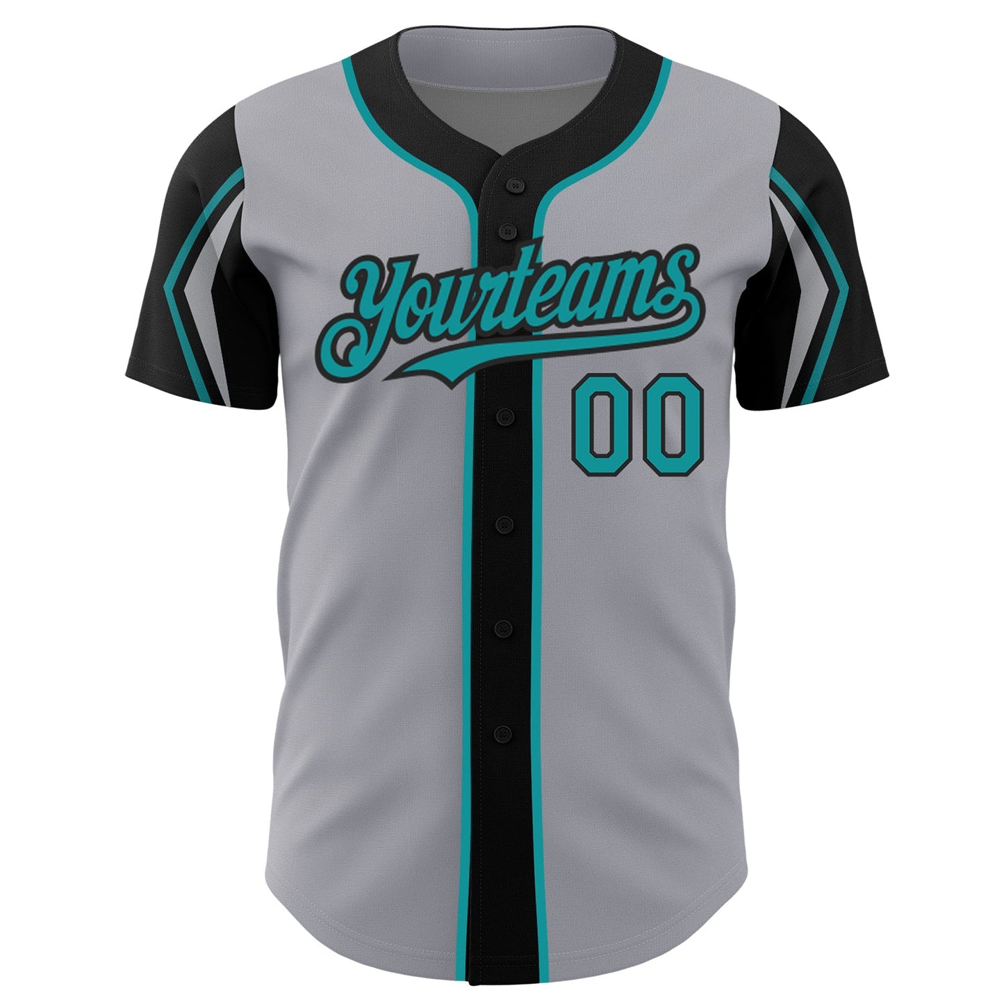 Custom Gray Teal-Black 3 Colors Arm Shapes Authentic Baseball Jersey view 3