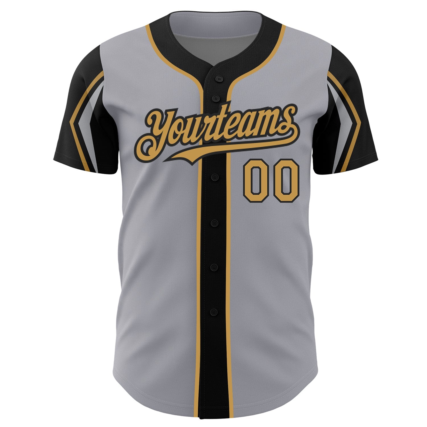 Custom Gray Old Gold-Black 3 Colors Arm Shapes Authentic Baseball Jersey view 3
