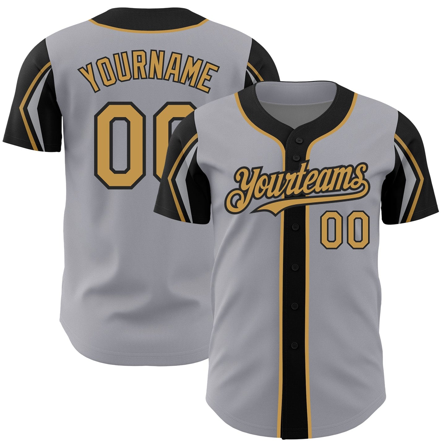 Custom Gray Old Gold-Black 3 Colors Arm Shapes Authentic Baseball Jersey - Main View