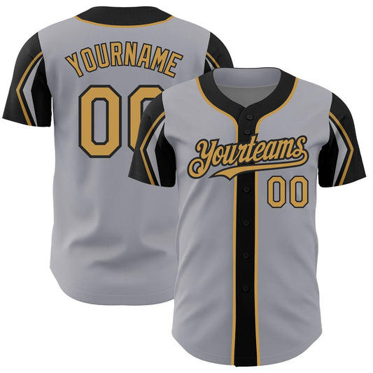 Custom Gray Old Gold-Black 3 Colors Arm Shapes Authentic Baseball Jersey - Main View