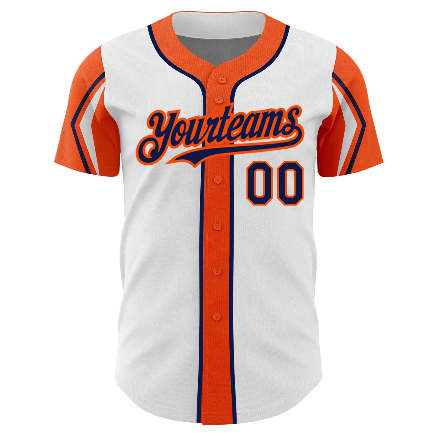 Custom White Navy-Orange 3 Colors Arm Shapes Authentic Baseball Jersey view 3