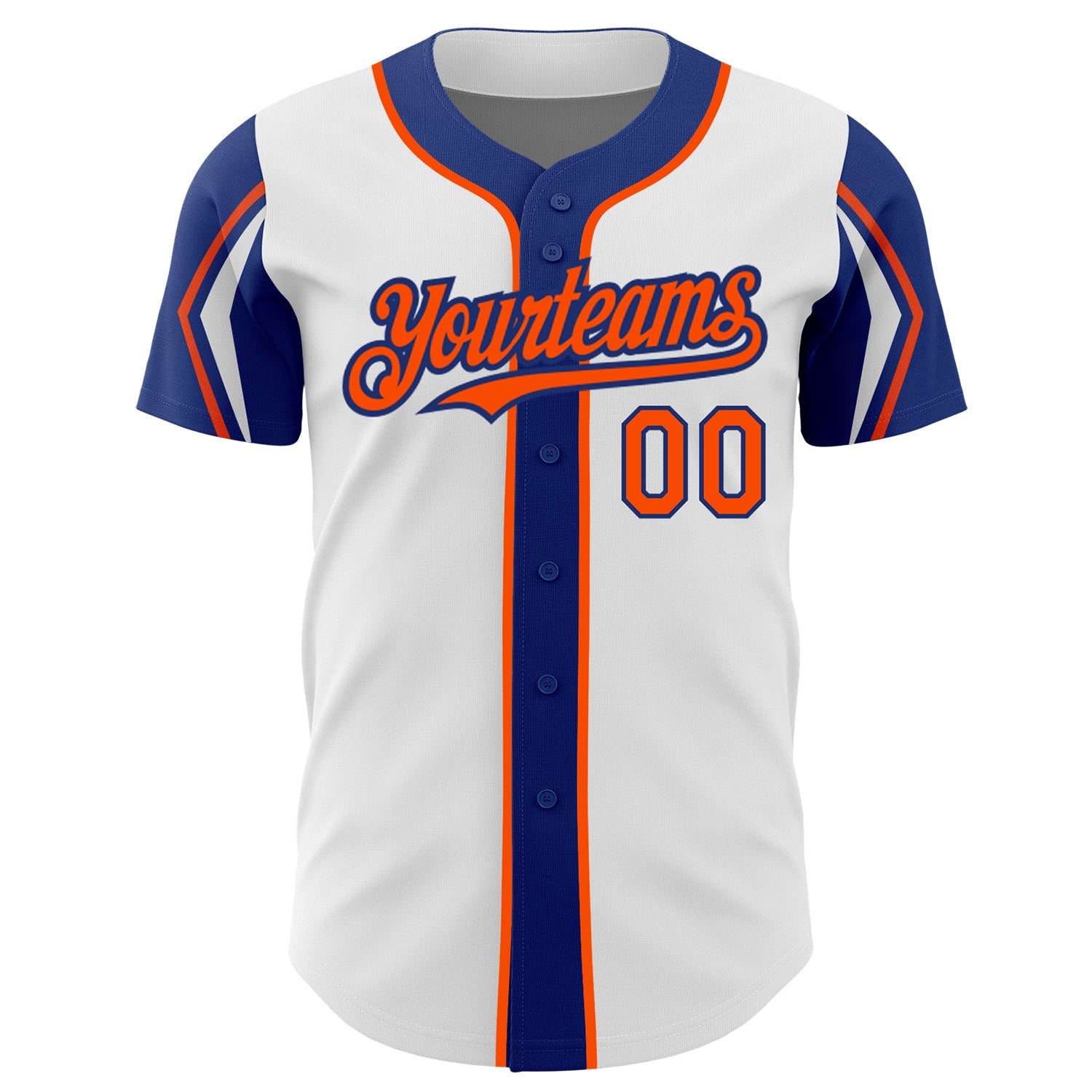 Custom White Orange-Royal 3 Colors Arm Shapes Authentic Baseball Jersey view 3