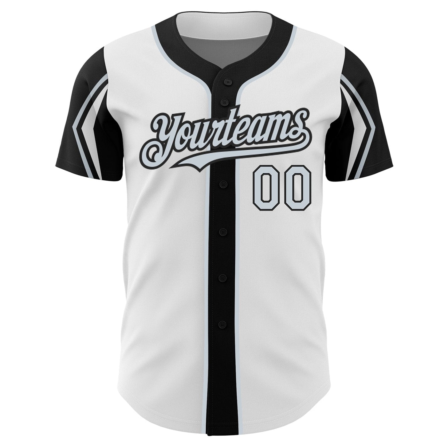 Custom White Silver-Black 3 Colors Arm Shapes Authentic Baseball Jersey view 3