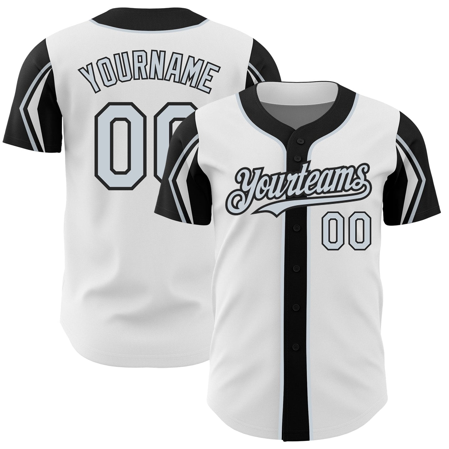 Custom White Silver-Black 3 Colors Arm Shapes Authentic Baseball Jersey - Main View