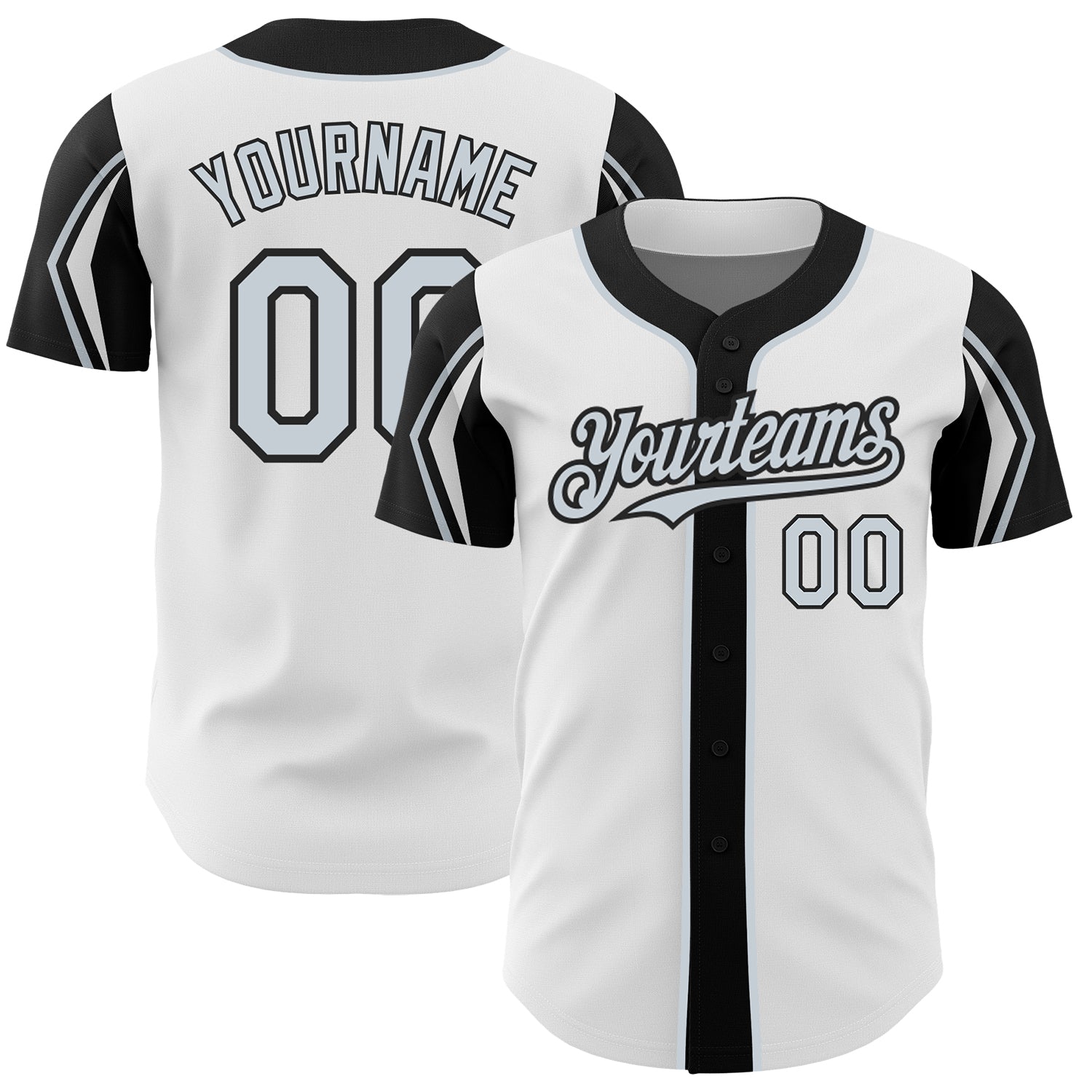 Custom White Silver-Black 3 Colors Arm Shapes Authentic Baseball Jersey - Main View