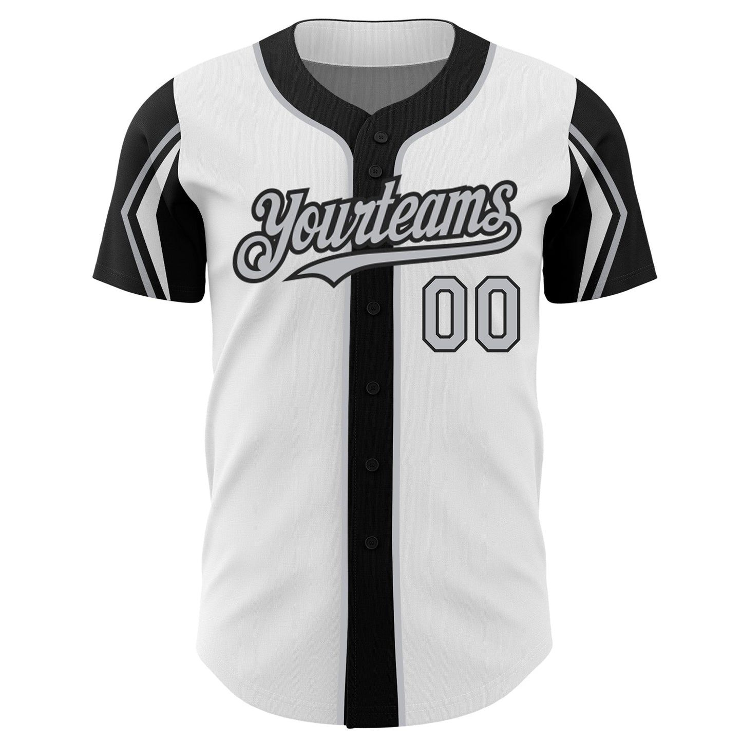 Custom White Gray-Black 3 Colors Arm Shapes Authentic Baseball Jersey view 3