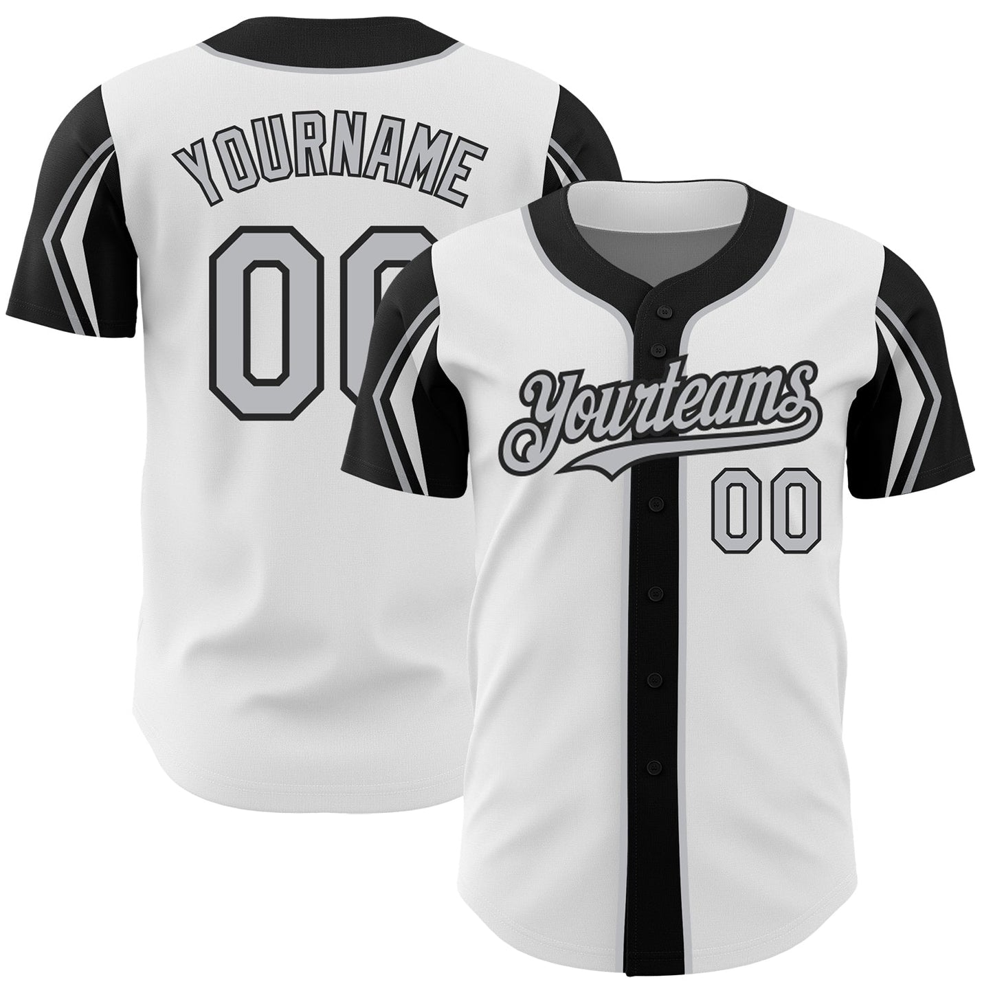 Custom White Gray-Black 3 Colors Arm Shapes Authentic Baseball Jersey - Main View