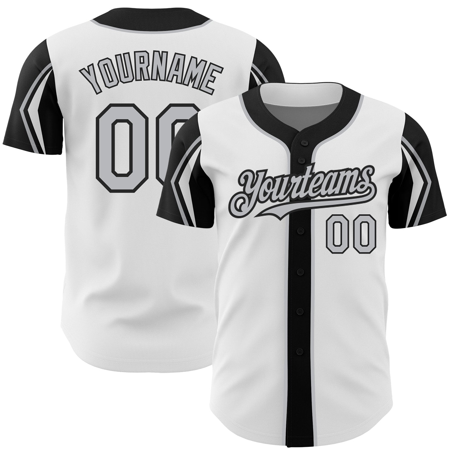 Custom White Gray-Black 3 Colors Arm Shapes Authentic Baseball Jersey - Main View