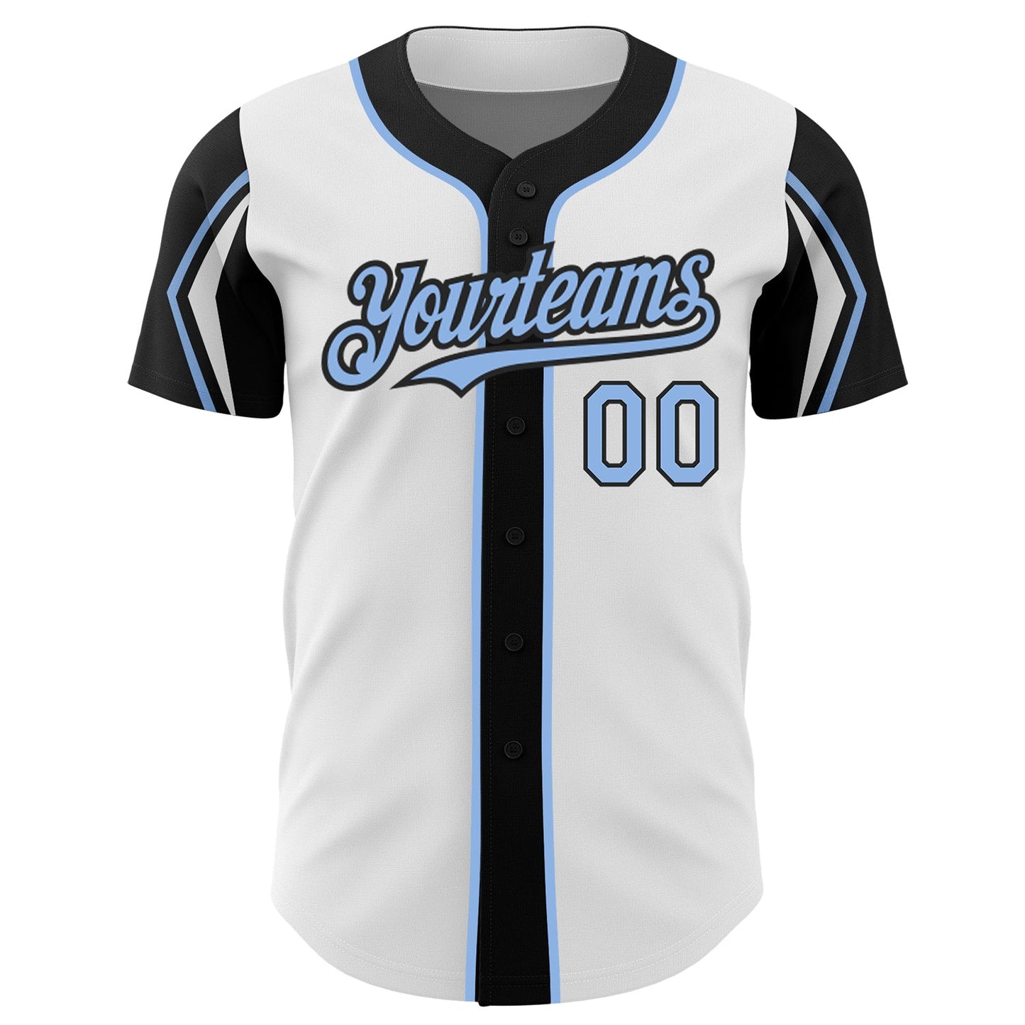 Custom White Light Blue-Black 3 Colors Arm Shapes Authentic Baseball Jersey view 3
