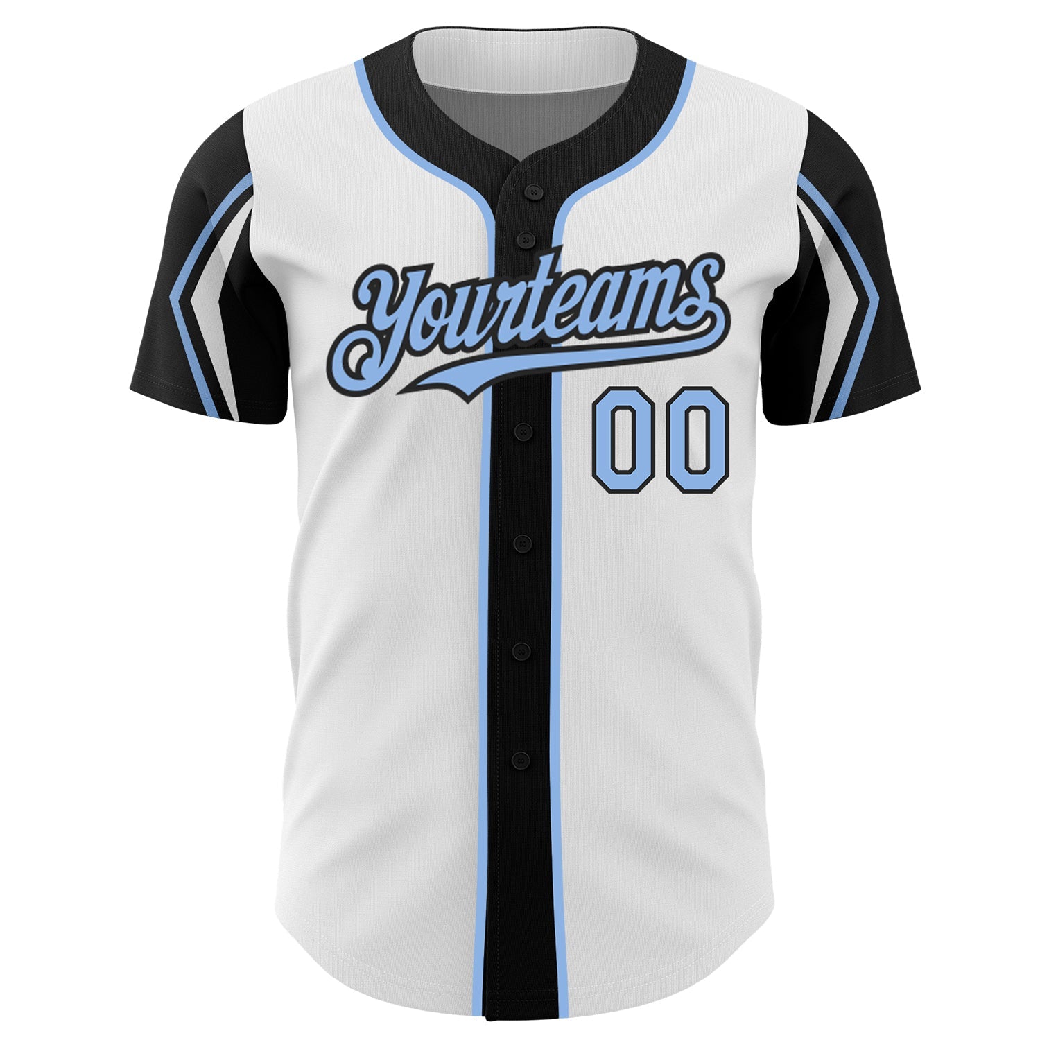 Custom White Light Blue-Black 3 Colors Arm Shapes Authentic Baseball Jersey view 3