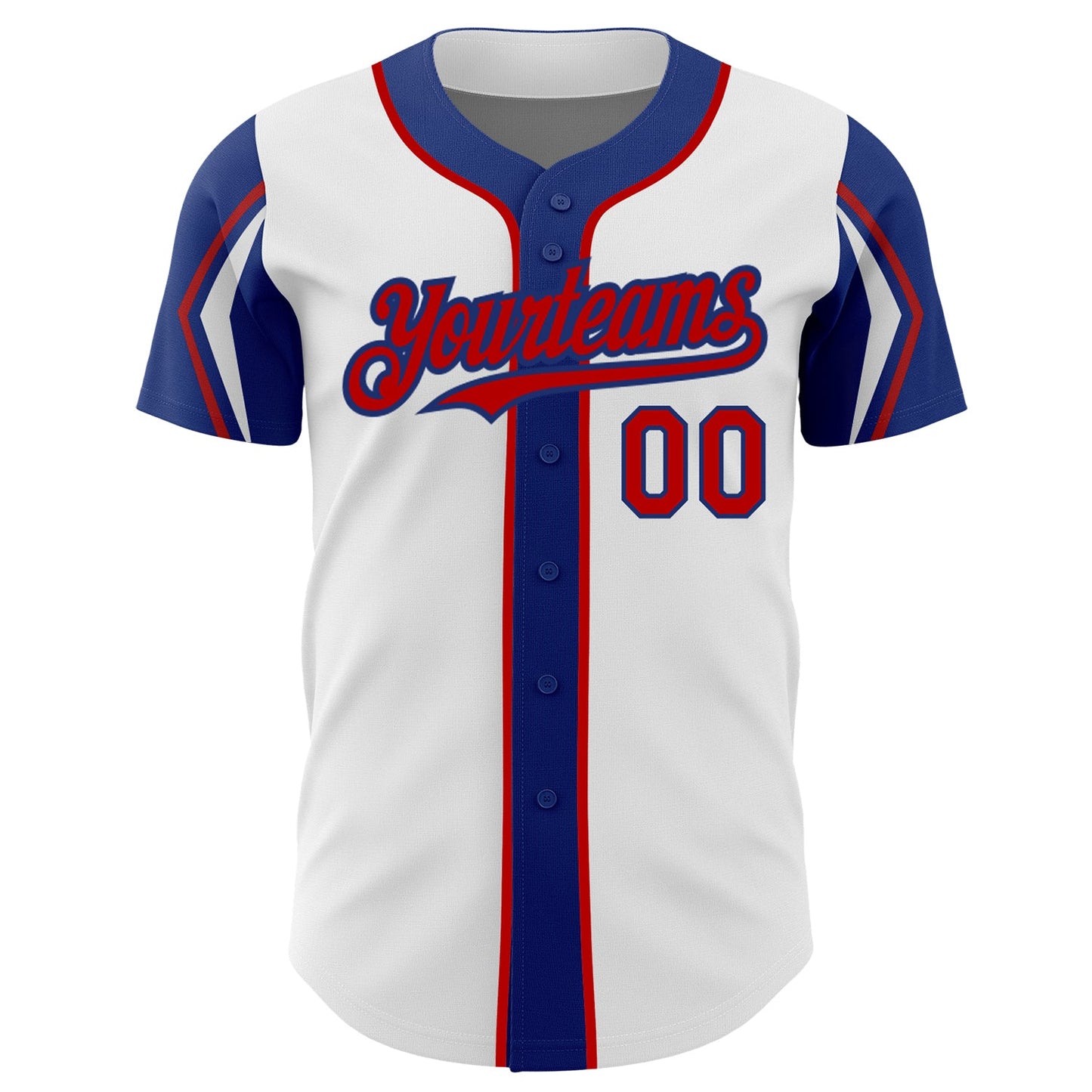 Custom White Red-Royal 3 Colors Arm Shapes Authentic Baseball Jersey view 3
