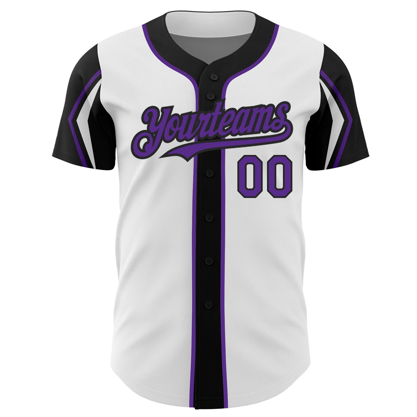 Custom White Purple-Black 3 Colors Arm Shapes Authentic Baseball Jersey view 3
