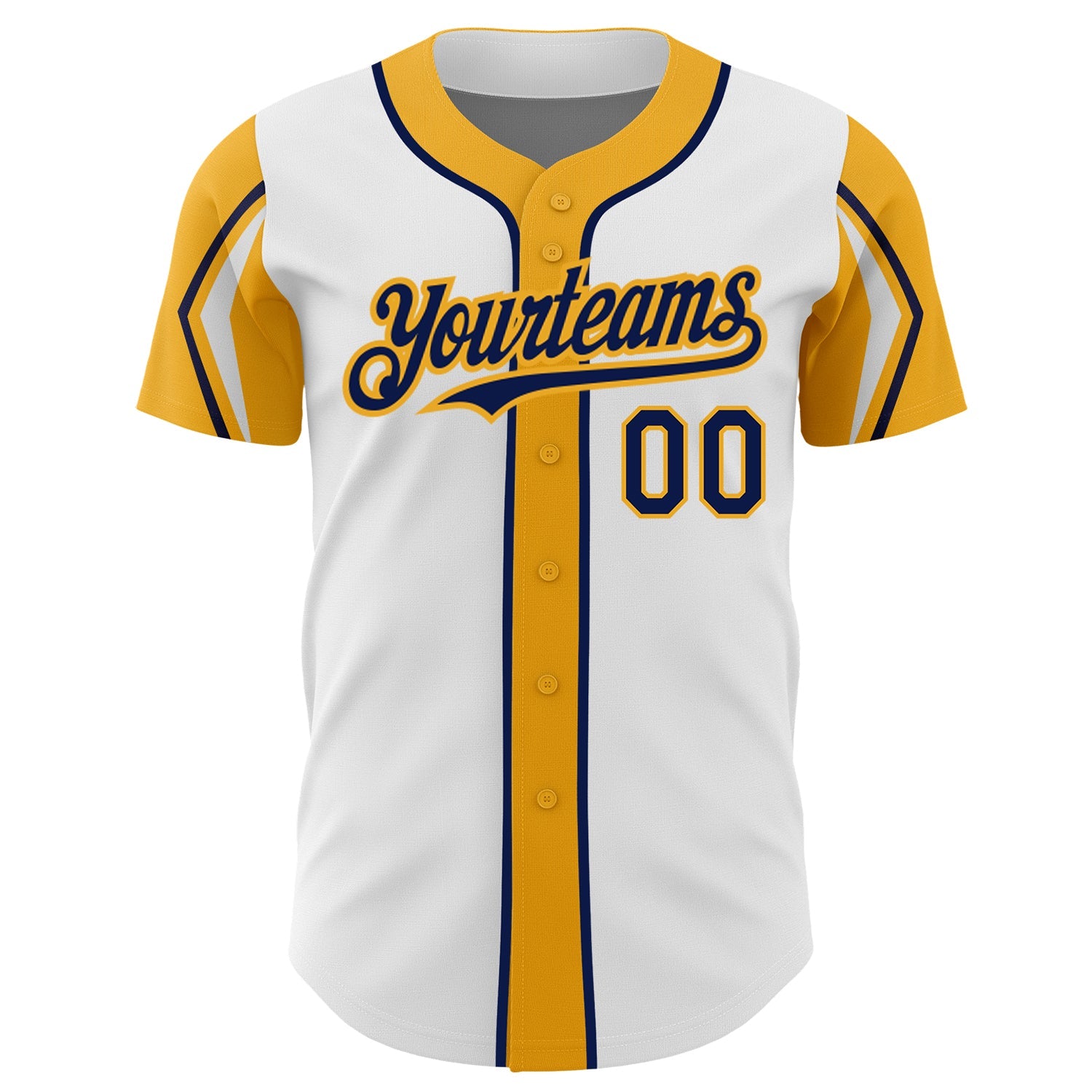 Custom White Navy-Gold 3 Colors Arm Shapes Authentic Baseball Jersey view 3