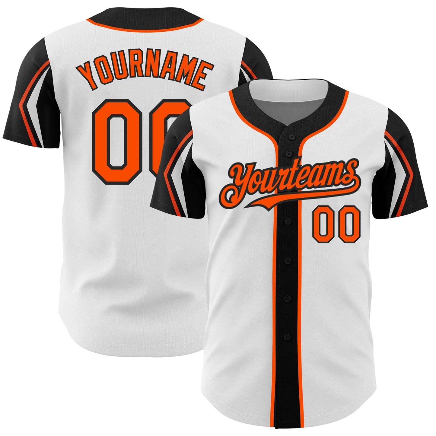 Custom White Orange-Black 3 Colors Arm Shapes Authentic Baseball Jersey - Main View