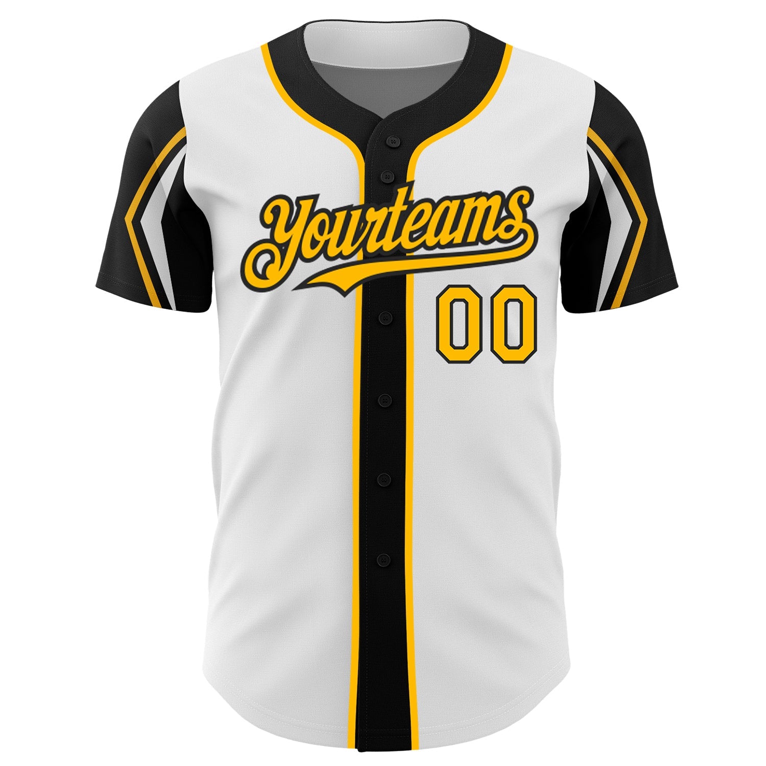 Custom White Gold-Black 3 Colors Arm Shapes Authentic Baseball Jersey view 3