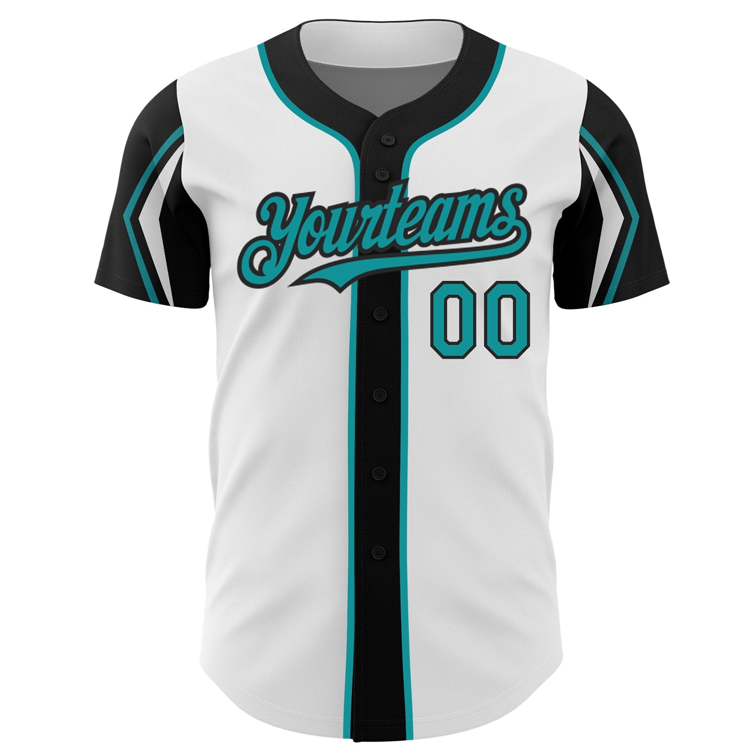 Custom White Teal-Black 3 Colors Arm Shapes Authentic Baseball Jersey view 3
