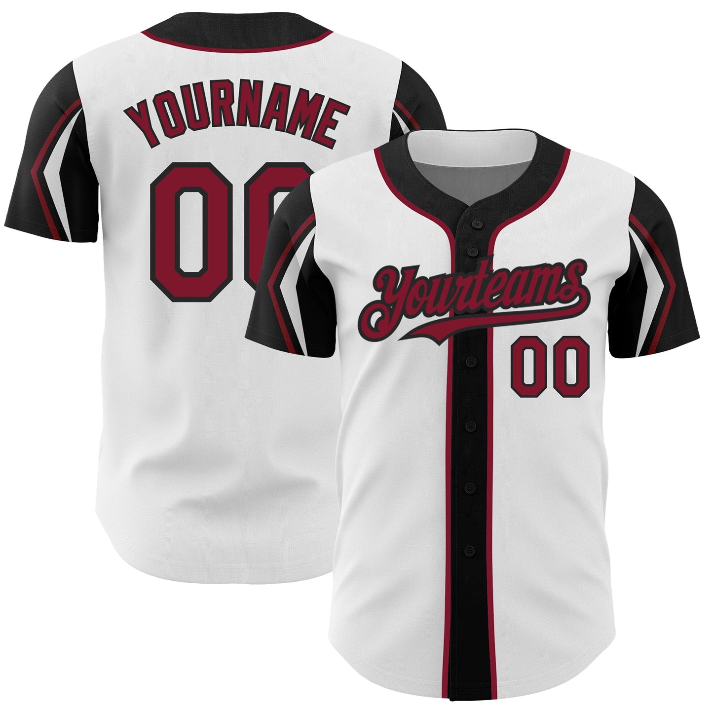 Custom White Crimson-Black 3 Colors Arm Shapes Authentic Baseball Jersey - Main View