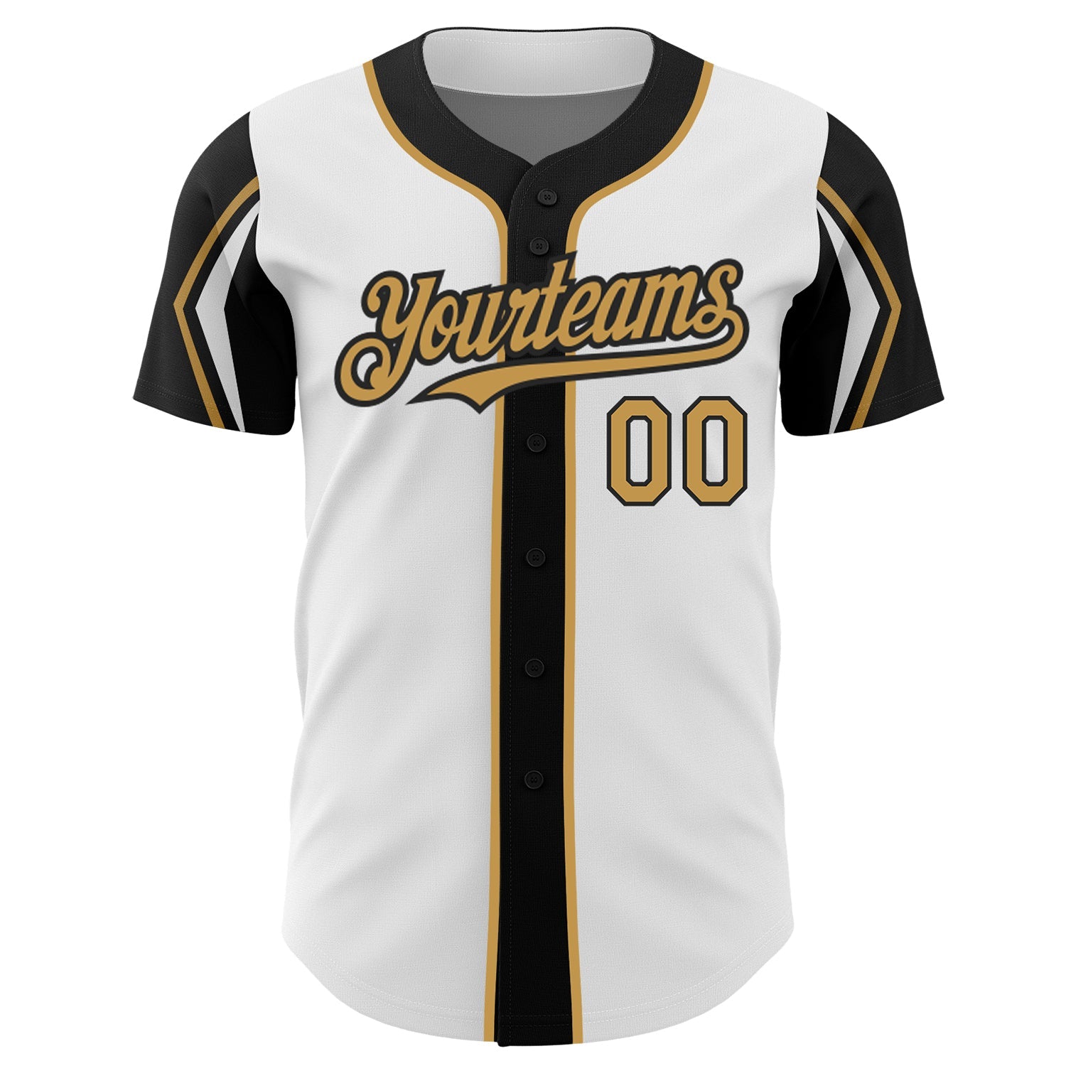 Custom White Old Gold-Black 3 Colors Arm Shapes Authentic Baseball Jersey view 3