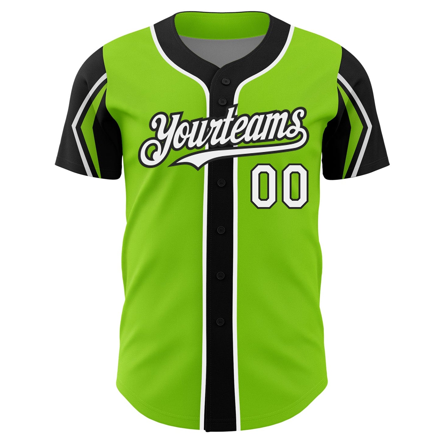 Custom Neon Green White-Black 3 Colors Arm Shapes Authentic Baseball Jersey view 3
