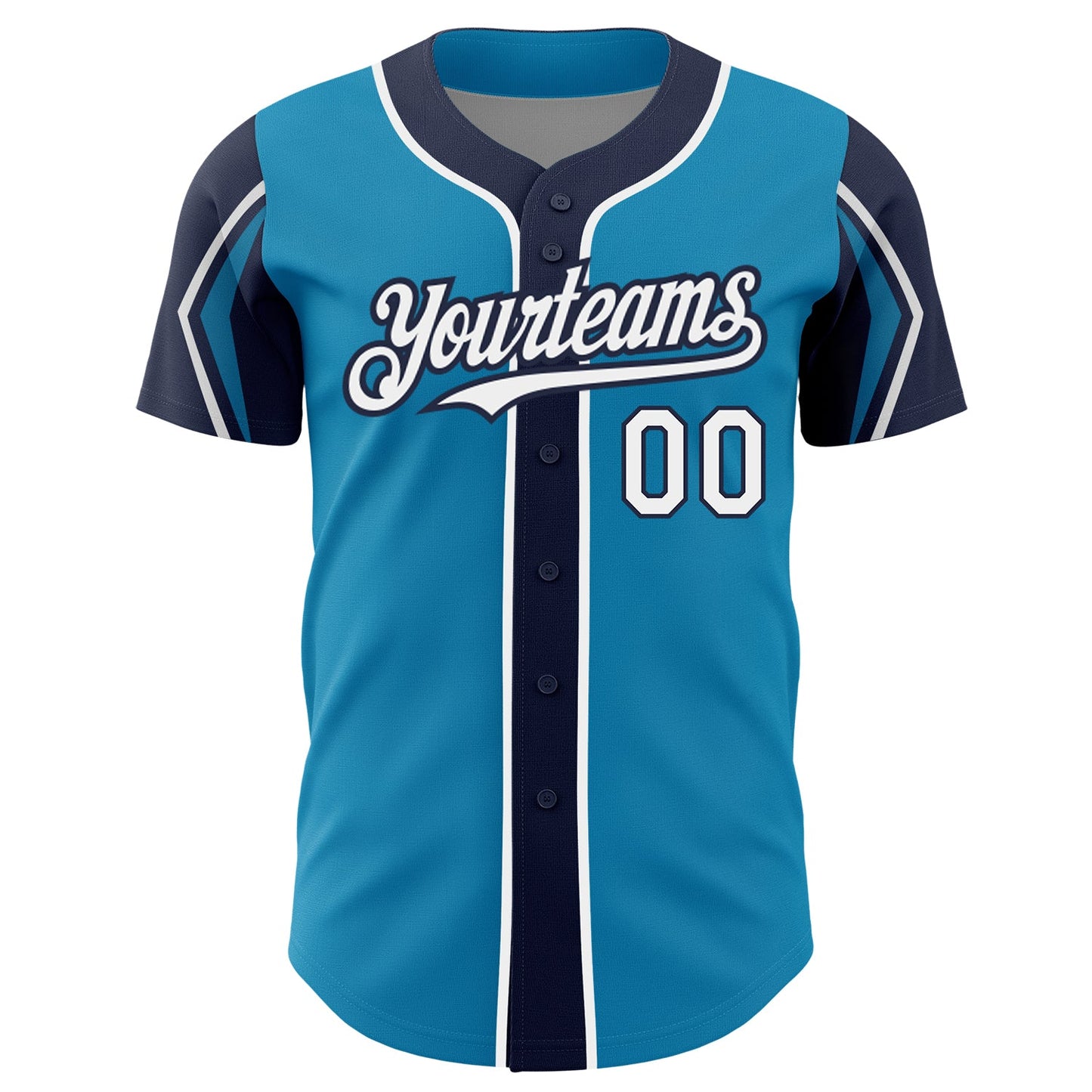 Custom Panther Blue White-Navy 3 Colors Arm Shapes Authentic Baseball Jersey view 3
