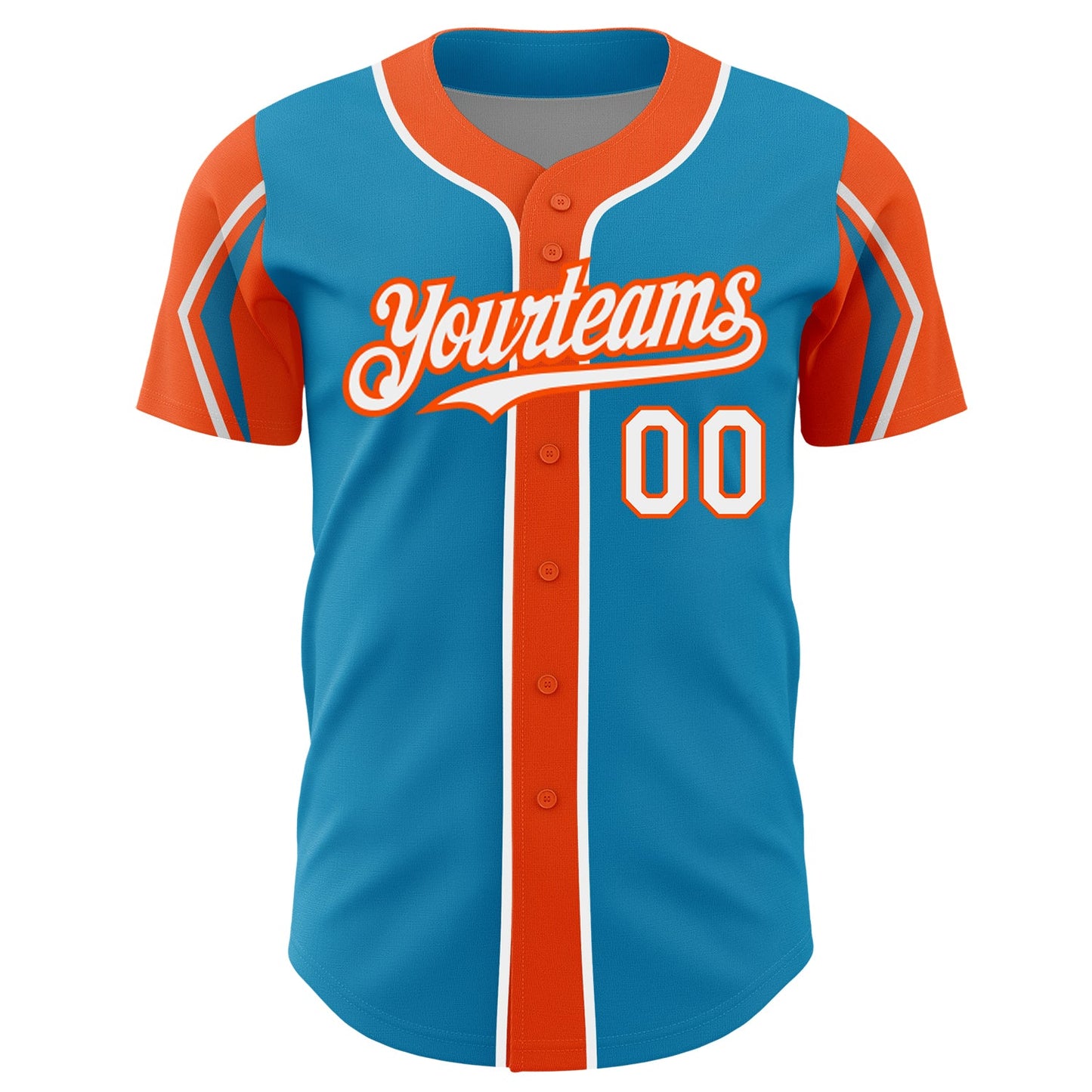 Custom Panther Blue White-Orange 3 Colors Arm Shapes Authentic Baseball Jersey view 3
