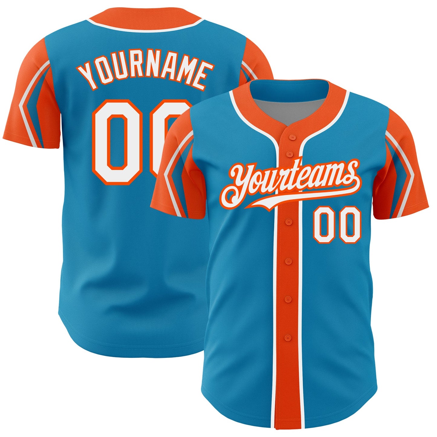 Custom Panther Blue White-Orange 3 Colors Arm Shapes Authentic Baseball Jersey - Main View
