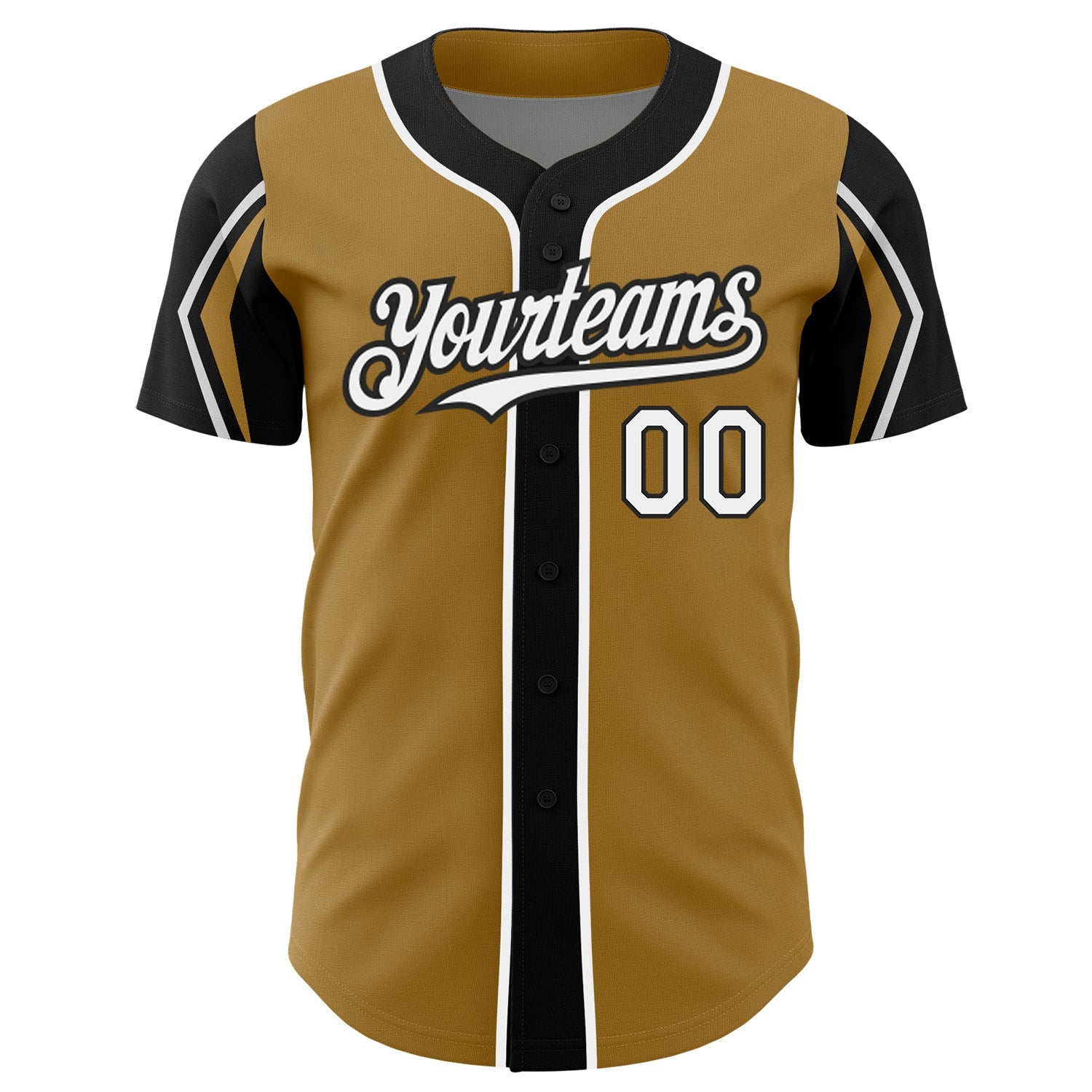 Custom Old Gold White-Black 3 Colors Arm Shapes Authentic Baseball Jersey view 3