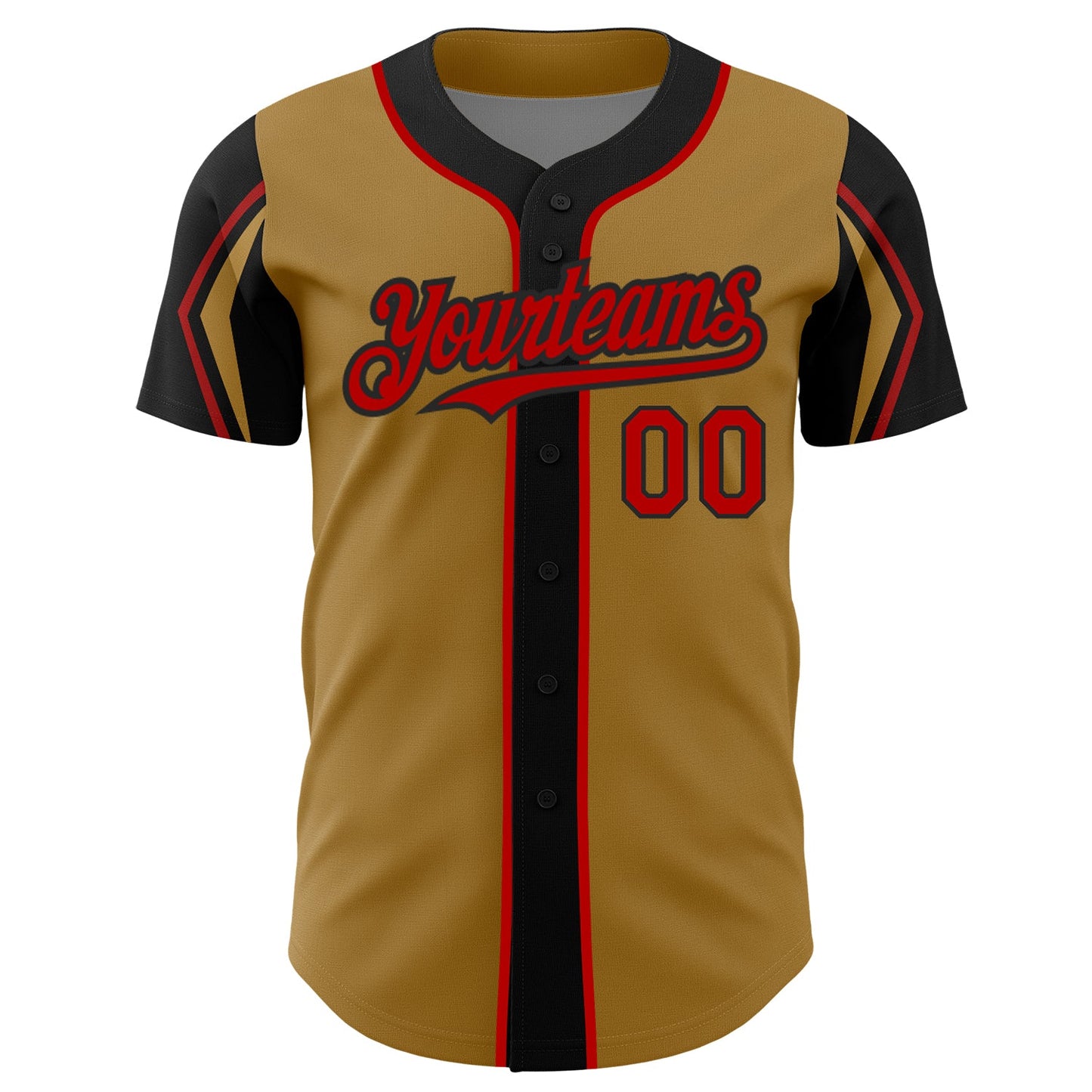 Custom Old Gold Red-Black 3 Colors Arm Shapes Authentic Baseball Jersey view 3