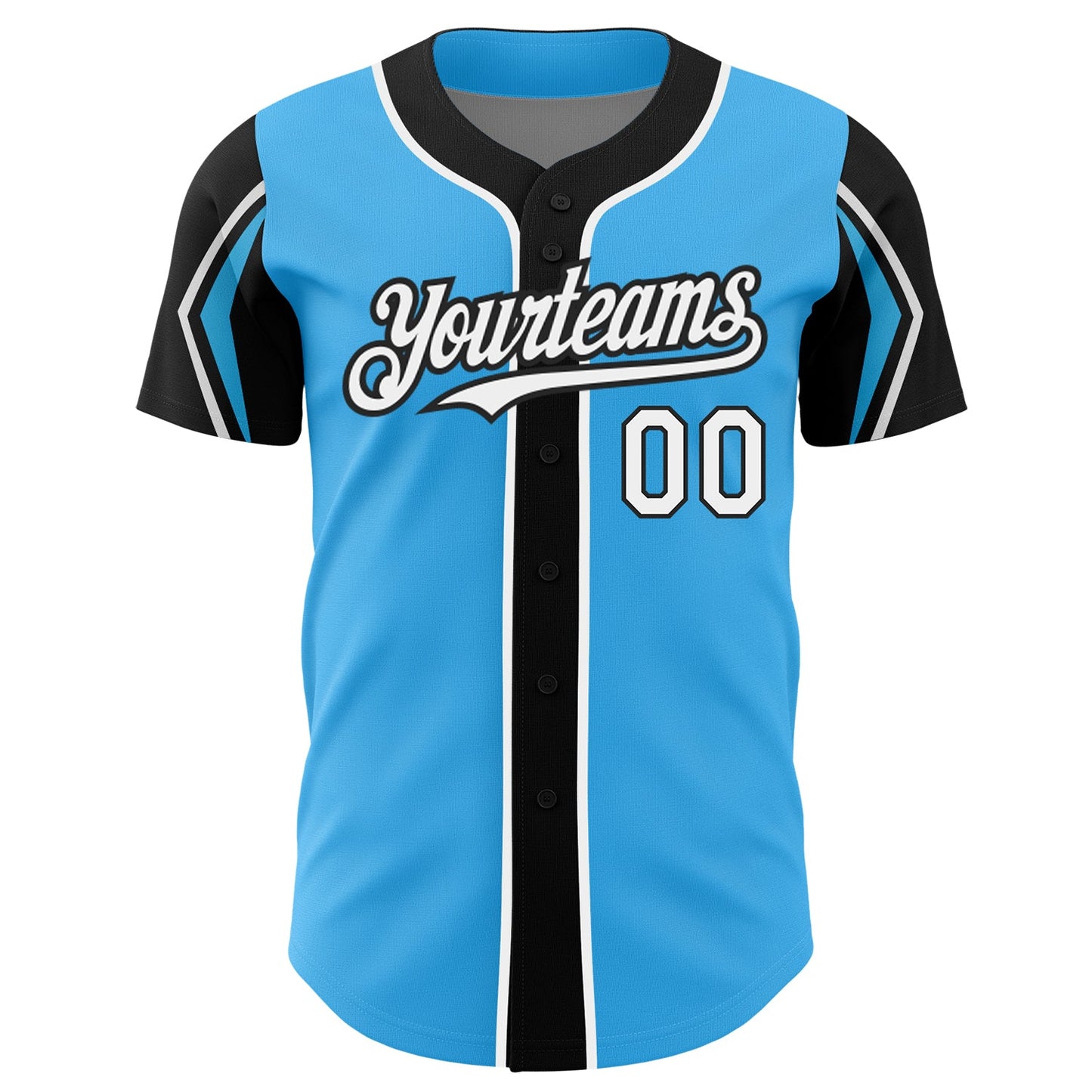 Custom Sky Blue White-Black 3 Colors Arm Shapes Authentic Baseball Jersey view 3