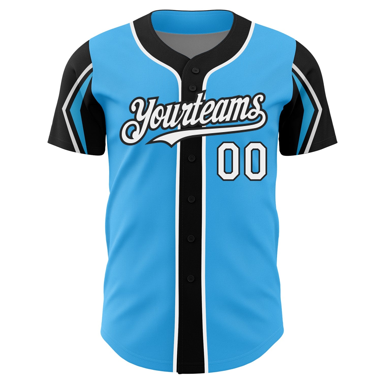 Custom Sky Blue White-Black 3 Colors Arm Shapes Authentic Baseball Jersey view 3