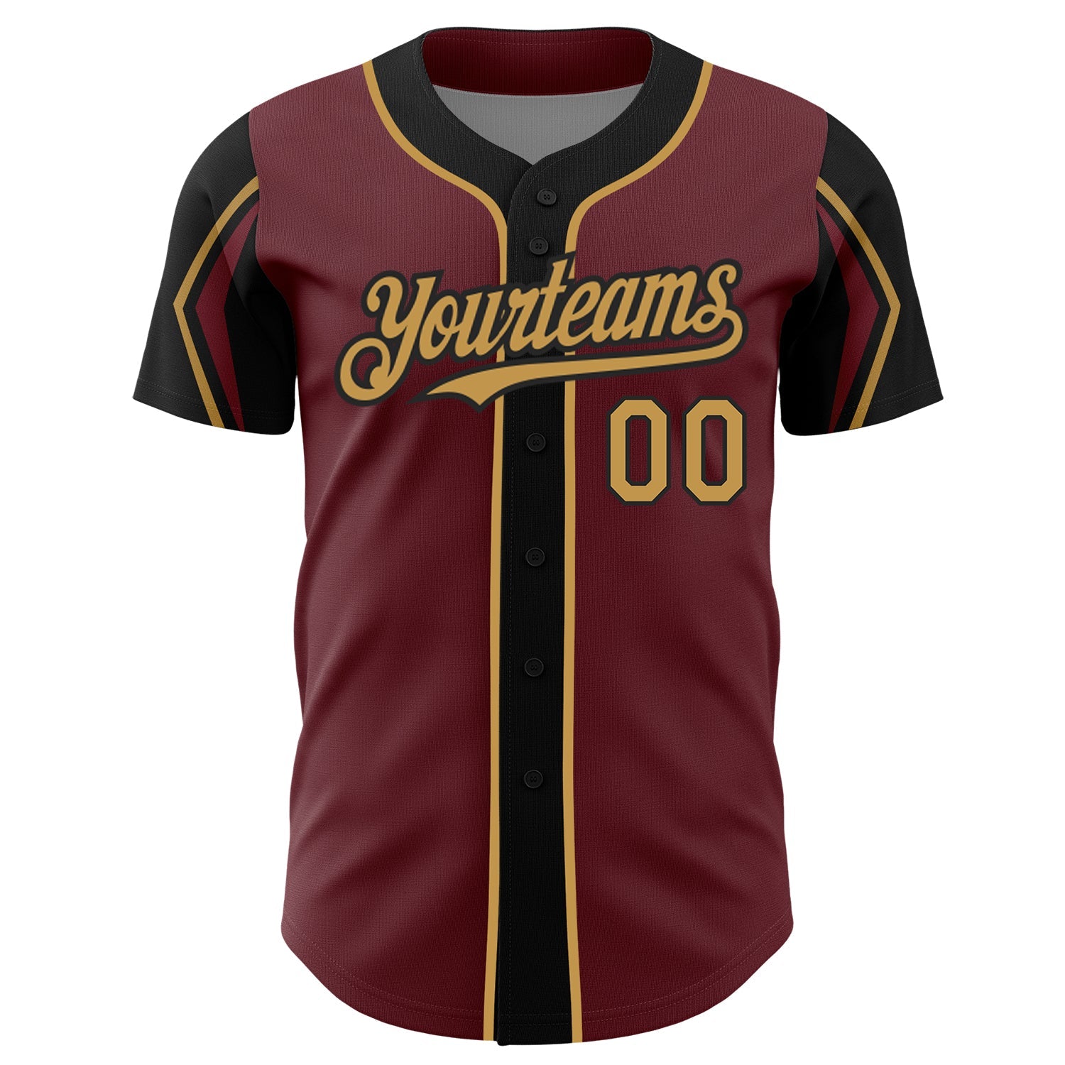 Custom Burgundy Old Gold-Black 3 Colors Arm Shapes Authentic Baseball Jersey view 3