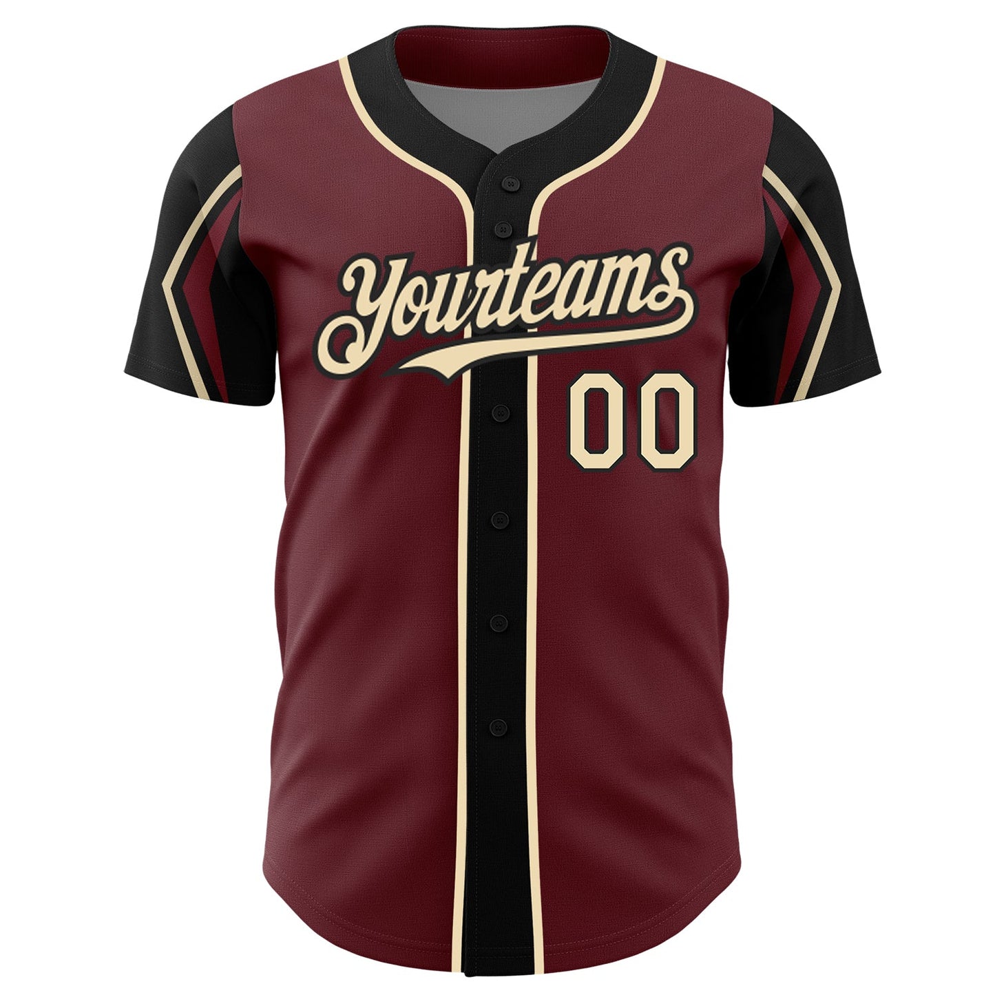 Custom Burgundy City Cream-Black 3 Colors Arm Shapes Authentic Baseball Jersey view 3