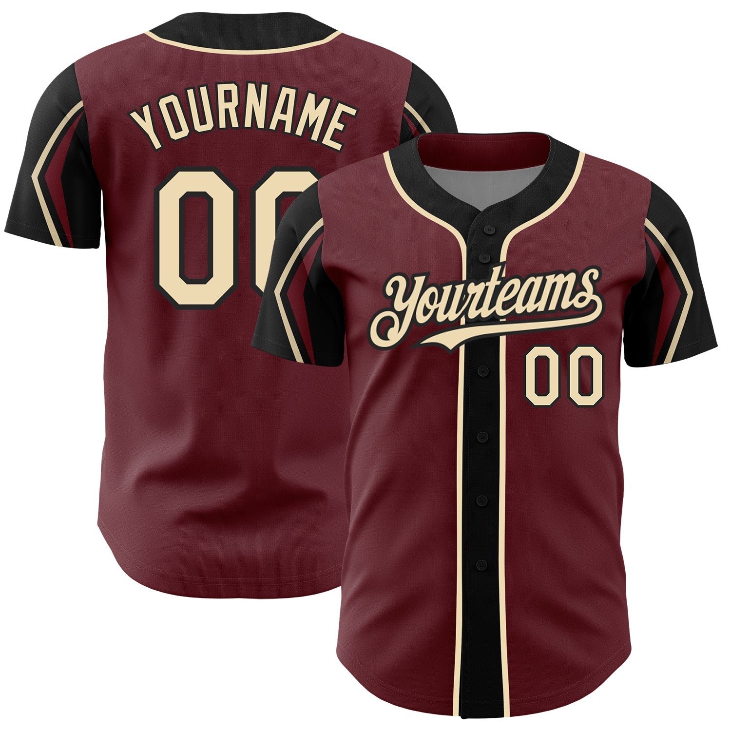 Custom Burgundy City Cream-Black 3 Colors Arm Shapes Authentic Baseball Jersey - Main View