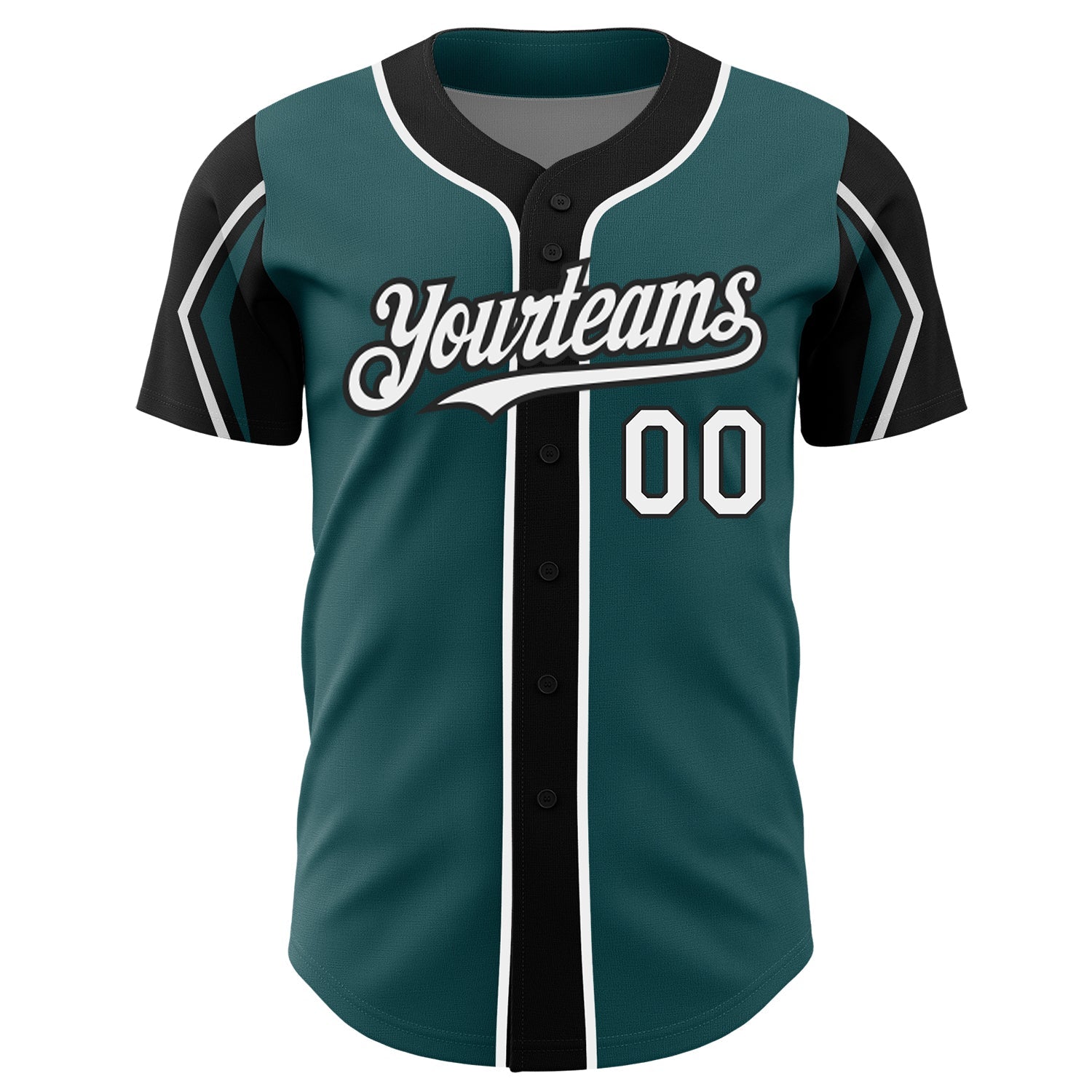 Custom Midnight Green White-Black 3 Colors Arm Shapes Authentic Baseball Jersey view 3
