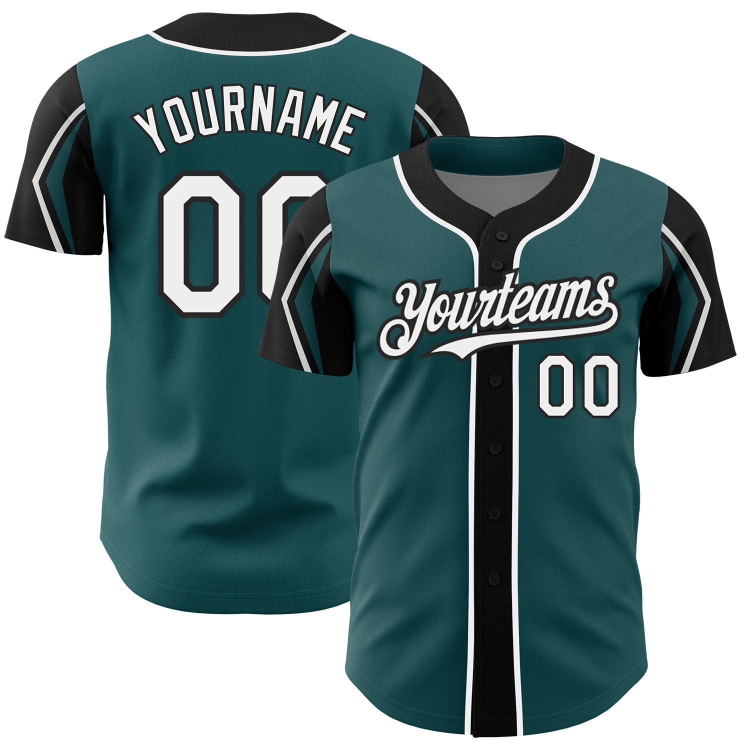 Custom Midnight Green White-Black 3 Colors Arm Shapes Authentic Baseball Jersey - Main View