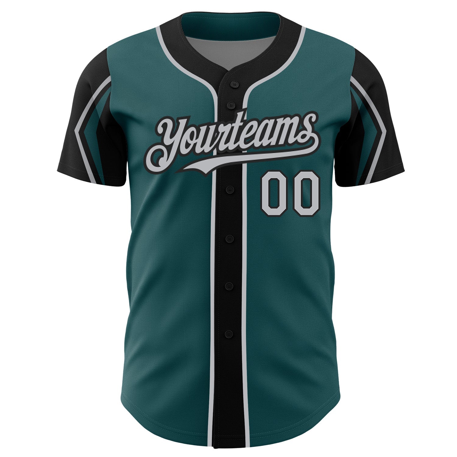 Custom Midnight Green Gray-Black 3 Colors Arm Shapes Authentic Baseball Jersey view 3
