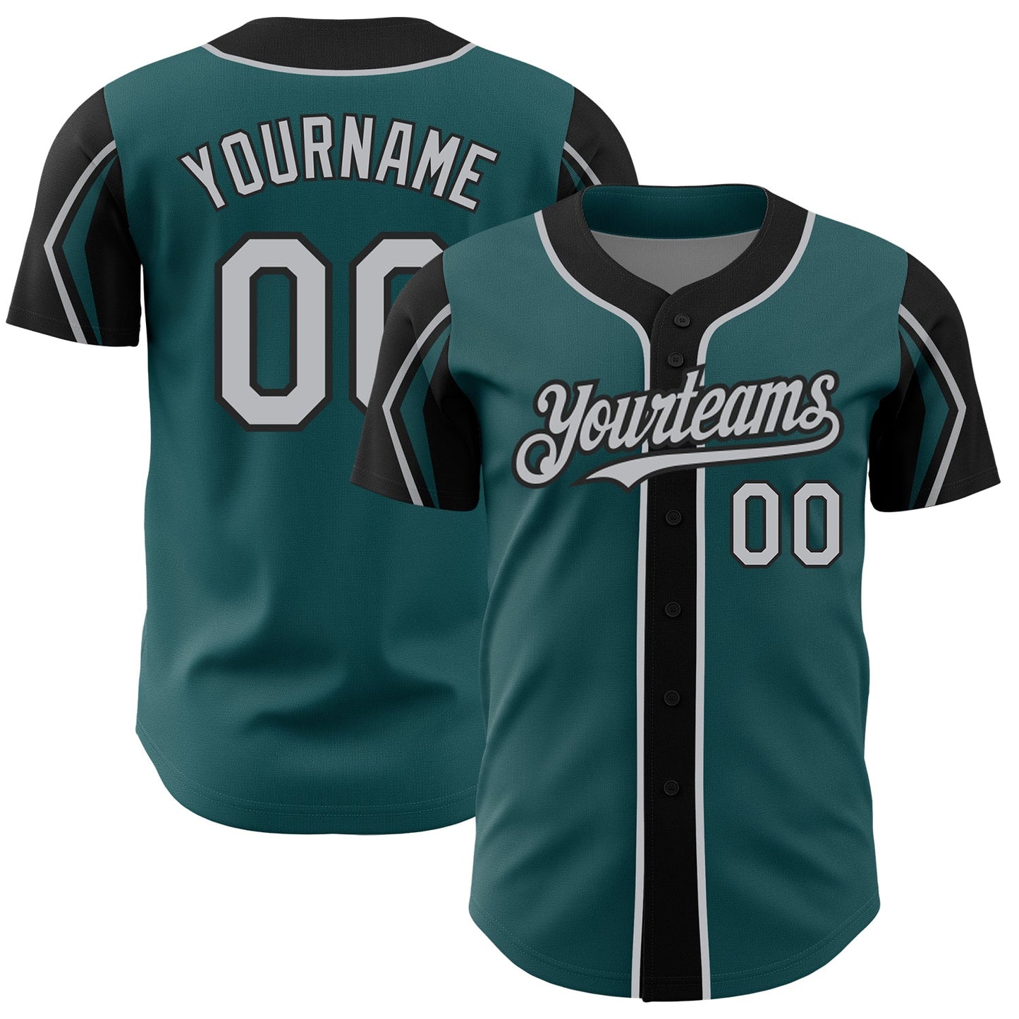 Custom Midnight Green Gray-Black 3 Colors Arm Shapes Authentic Baseball Jersey - Main View