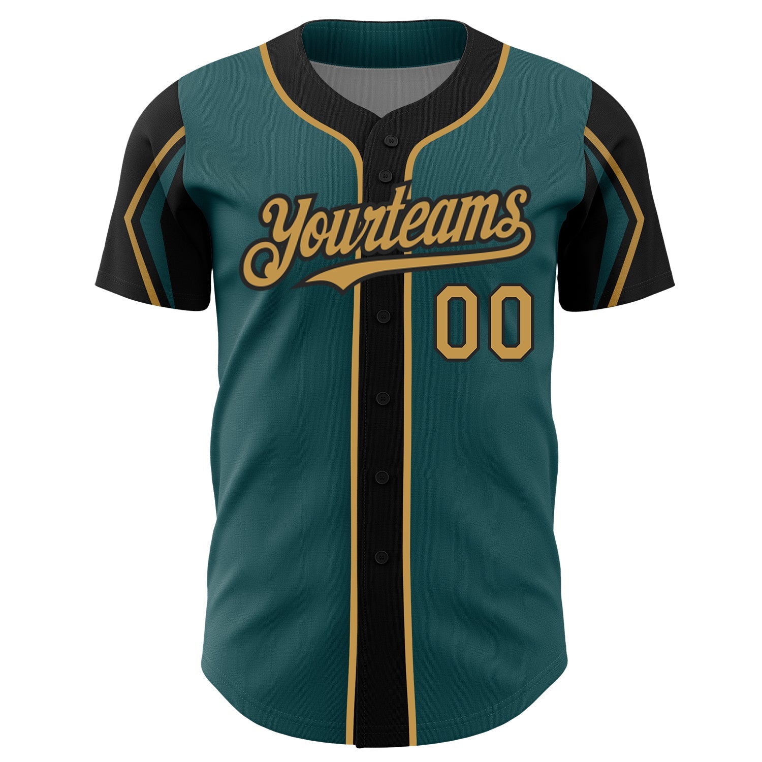 Custom Midnight Green Old Gold-Black 3 Colors Arm Shapes Authentic Baseball Jersey view 3