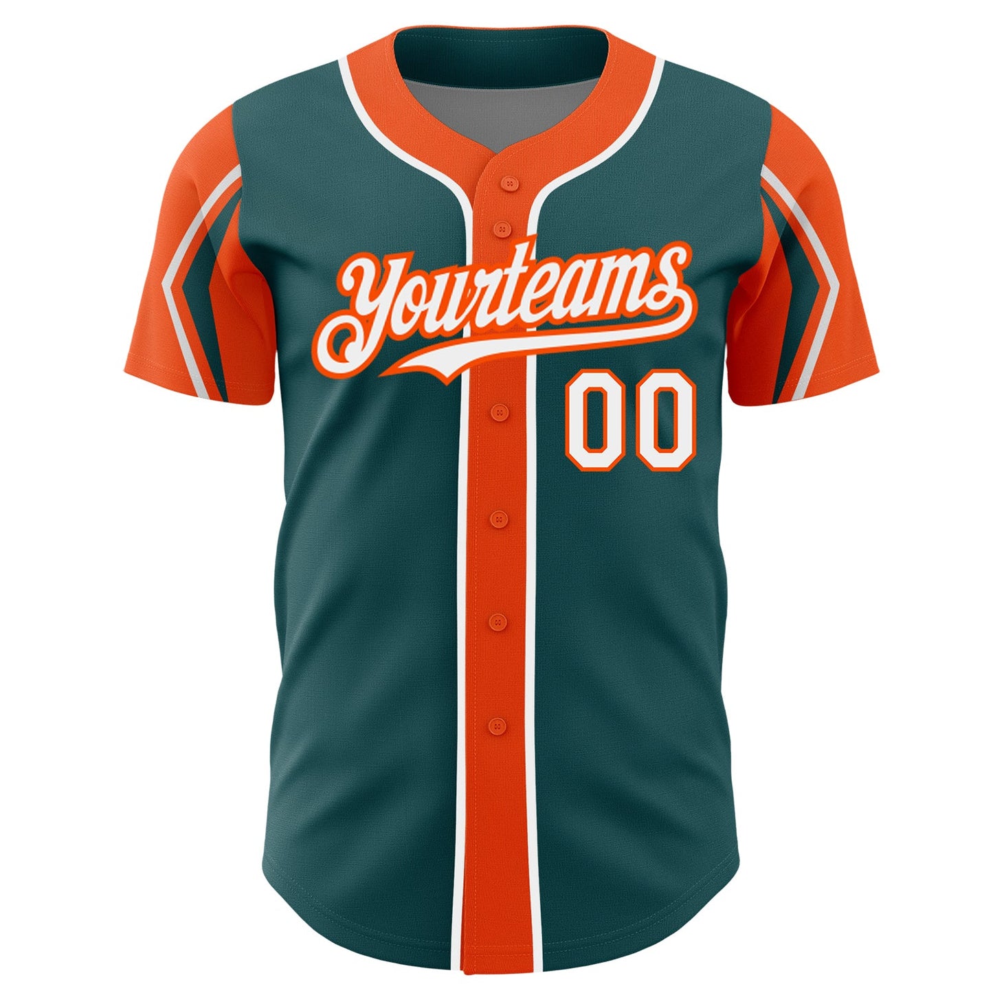 Custom Midnight Green White-Orange 3 Colors Arm Shapes Authentic Baseball Jersey view 3